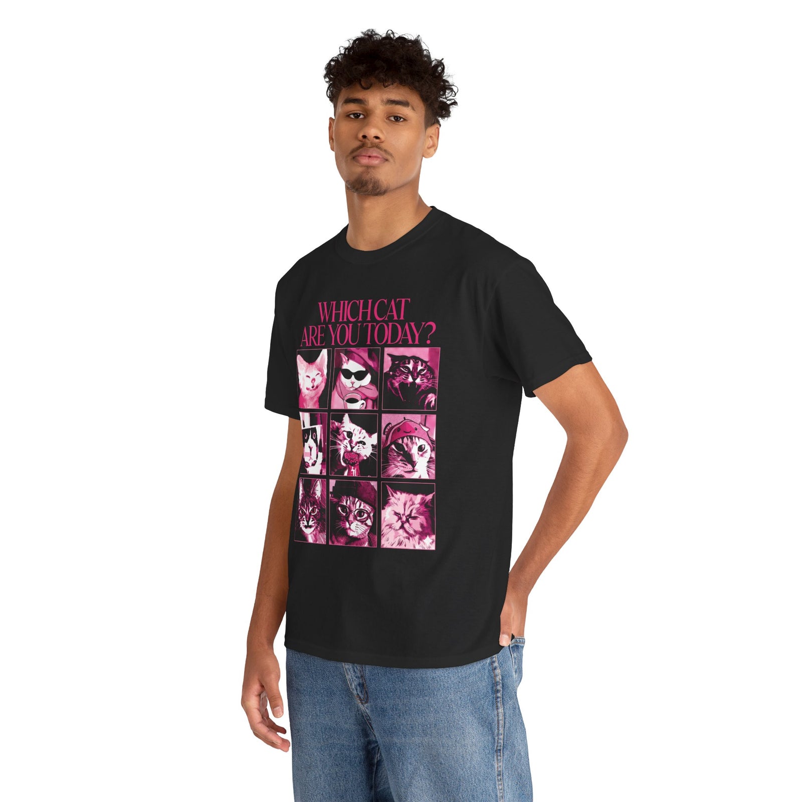 Cat Mood Chart T-Shirt — Pink Pop Art Feline Expressions Graphic
