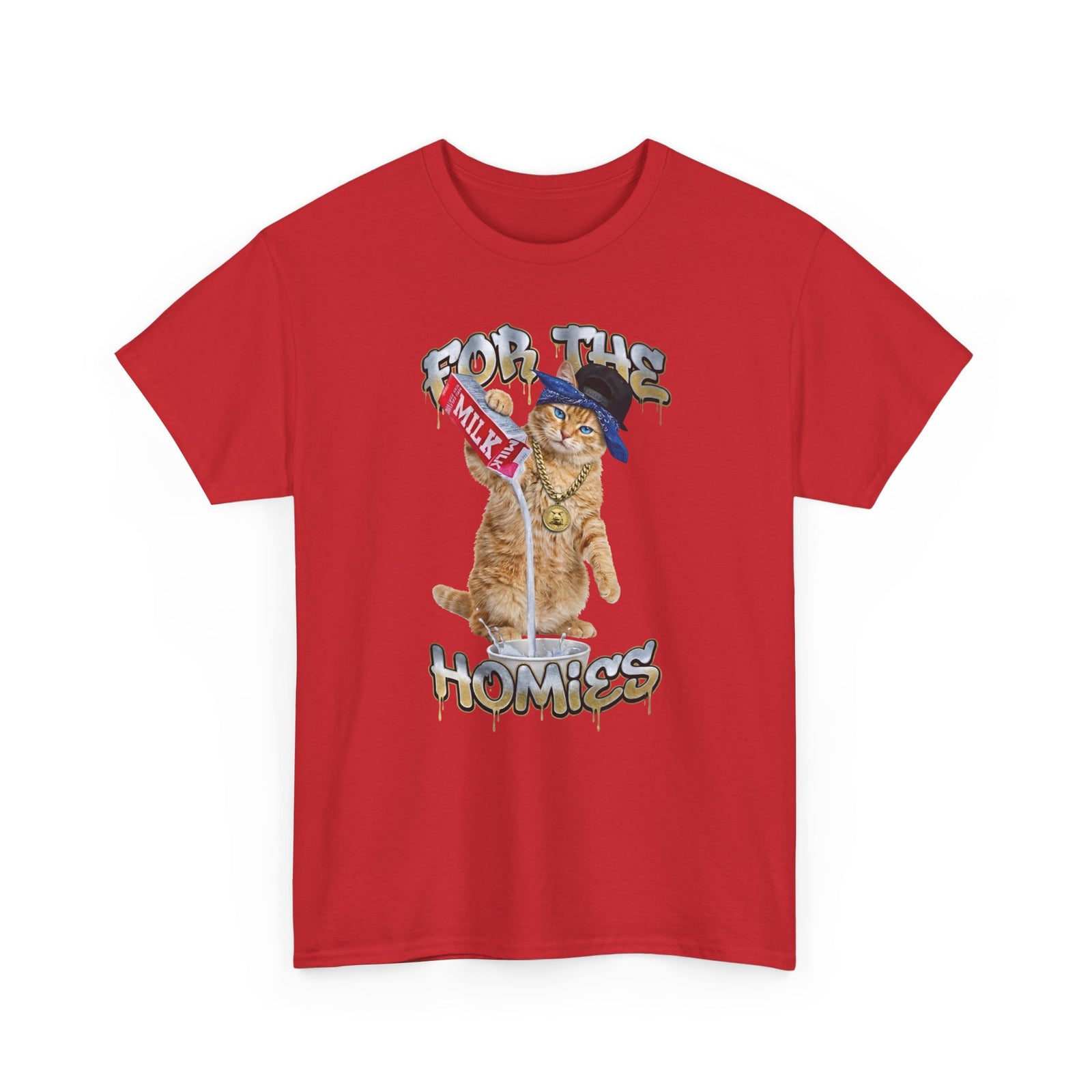 For The Homies Cat T-Shirt Funny Gangster Cat Graphic Tee, Milk Pouring Cat Shirt, Street Style Cat Lover Gift, Unisex Cotton T-Shirt