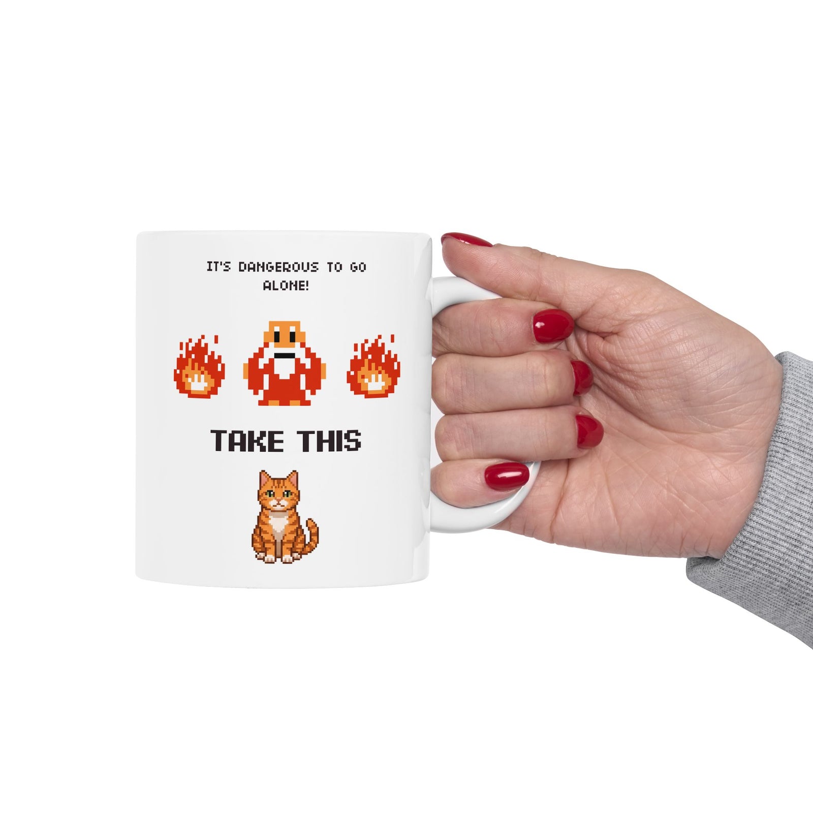 Retro Gamer Cat Mug, It's Dangerous to Go Alone Take This Cat Mug
