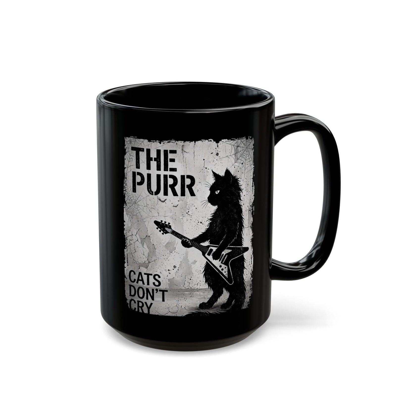 Purr Cats Don't Cry Black Mug — Cute Cat Graphic Mug