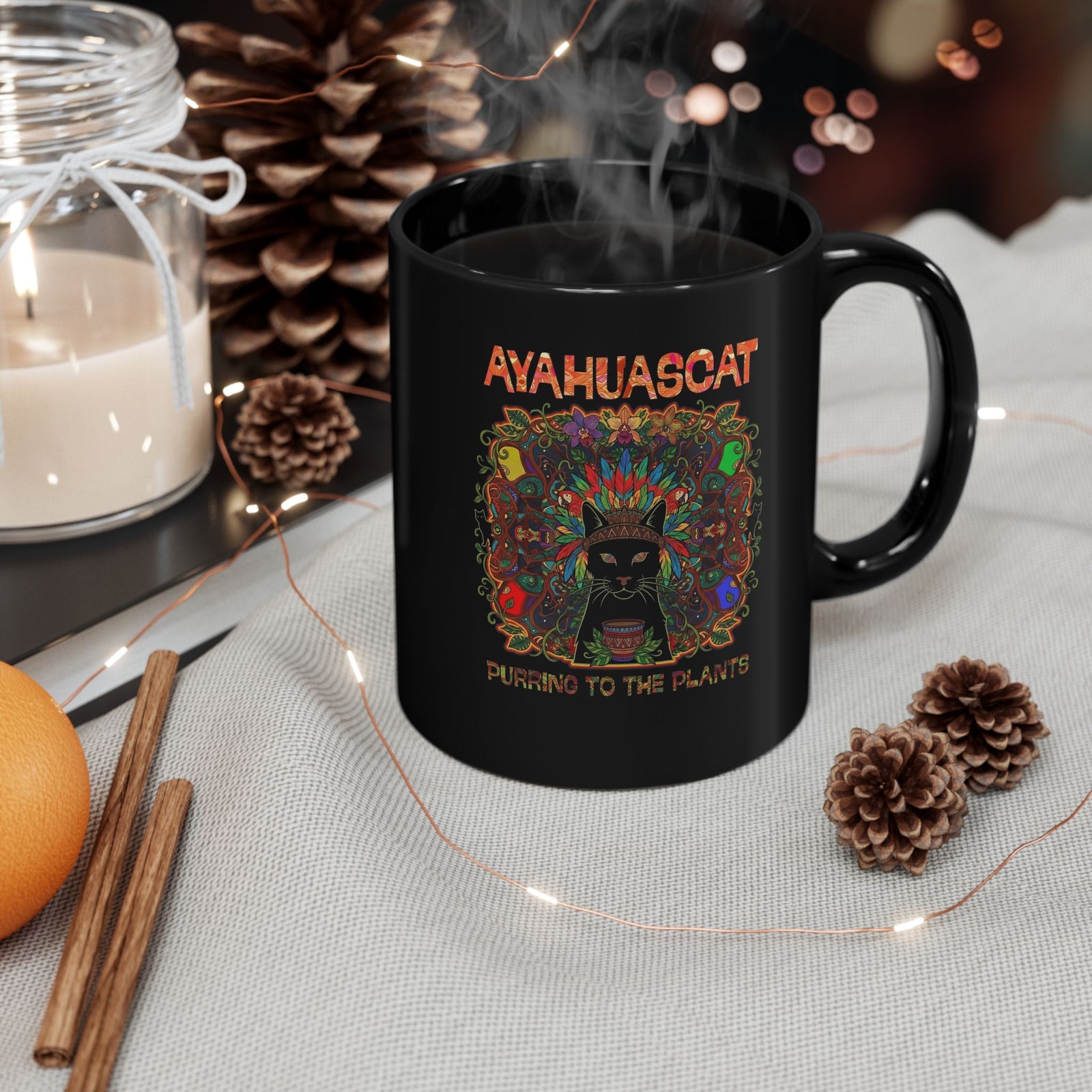 Ayahuascat Black Mug — Psychedelic Cat Mug