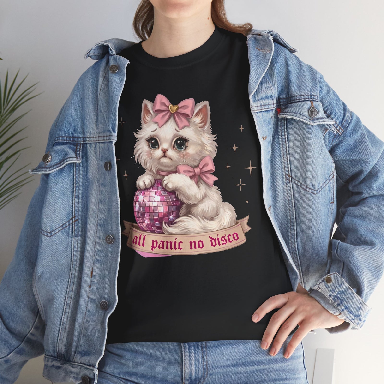 All Panic No Disco T-Shirt — Crying Kitten Pink Disco Ball Tee