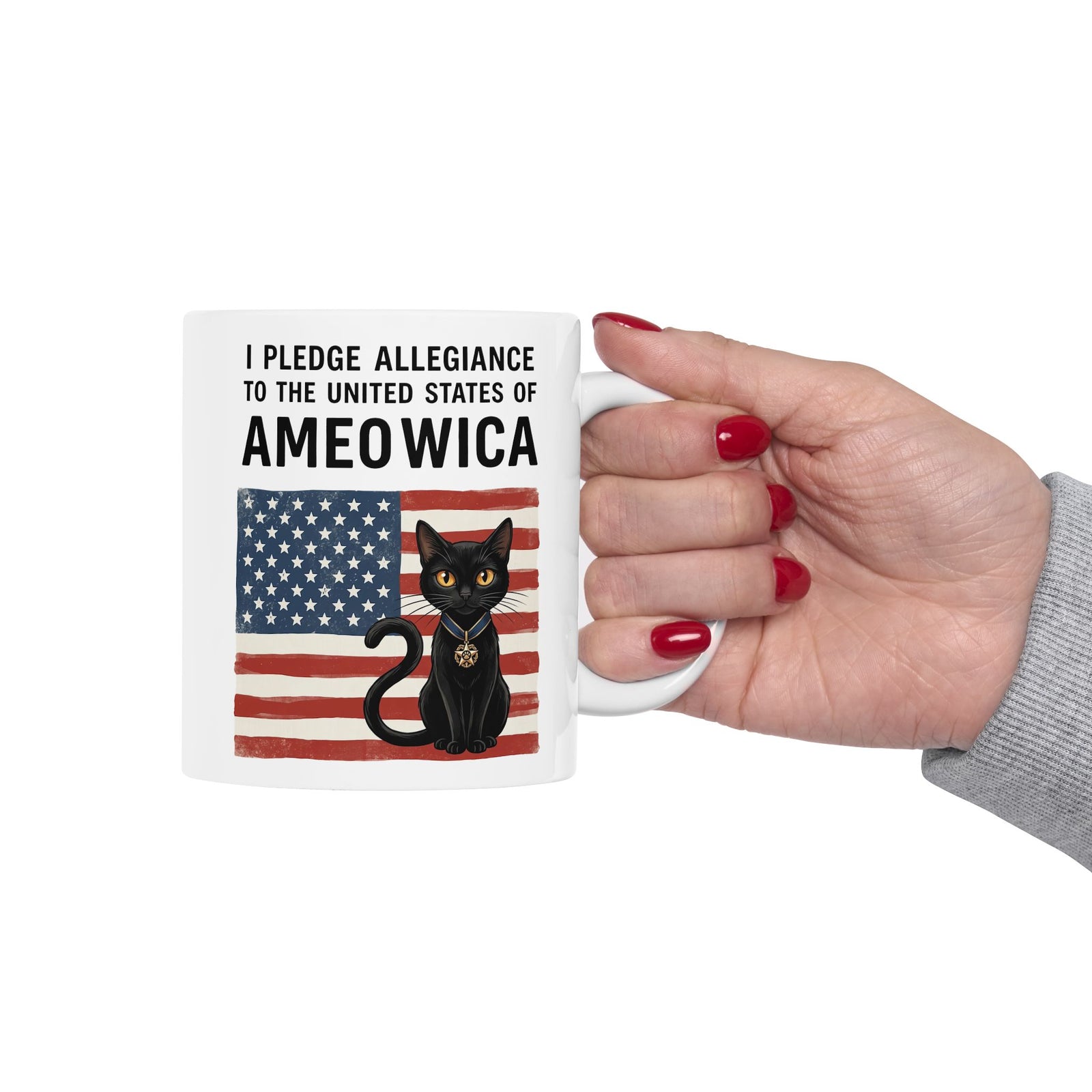 United States of Ameowica Funny Patriotic Black Cat Ceramic Mug