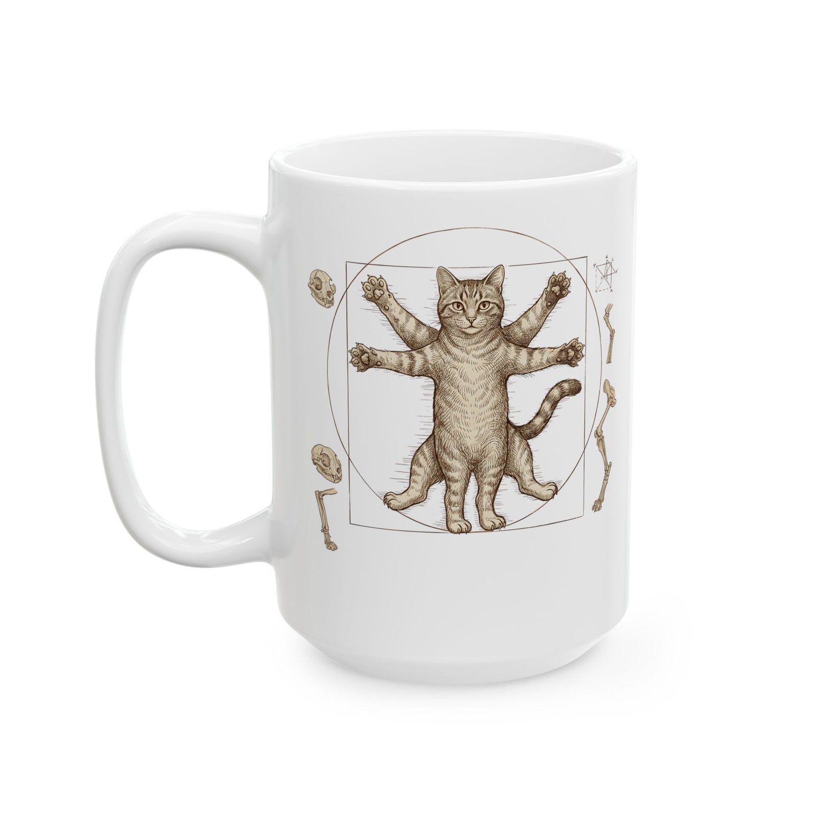 Vitruvian Cat Ceramic Mug — Anatomical Cat Art Mug