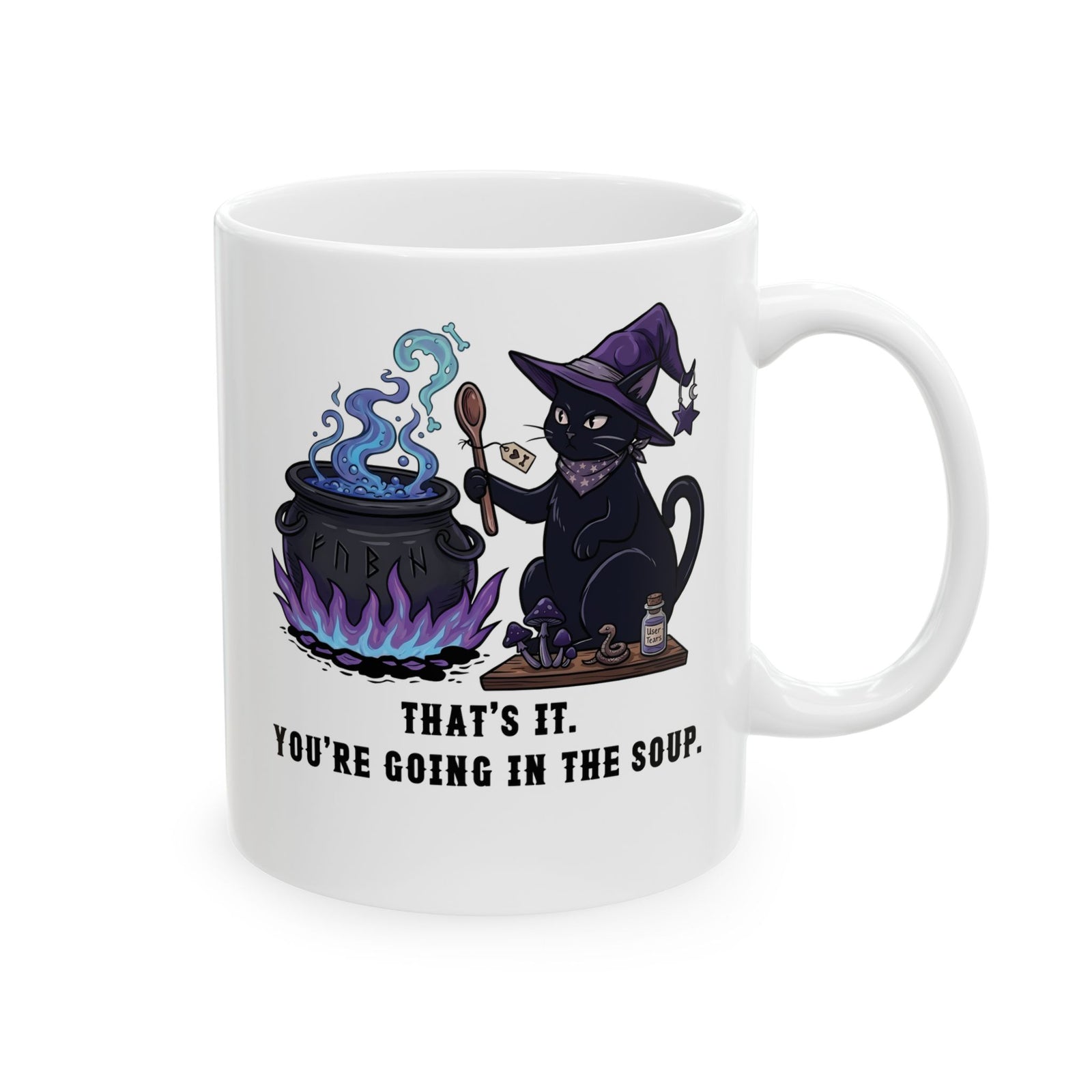 Black Cat “Purrfect Potion” Mug — Witchy Cat Graphic Ceramic Mug