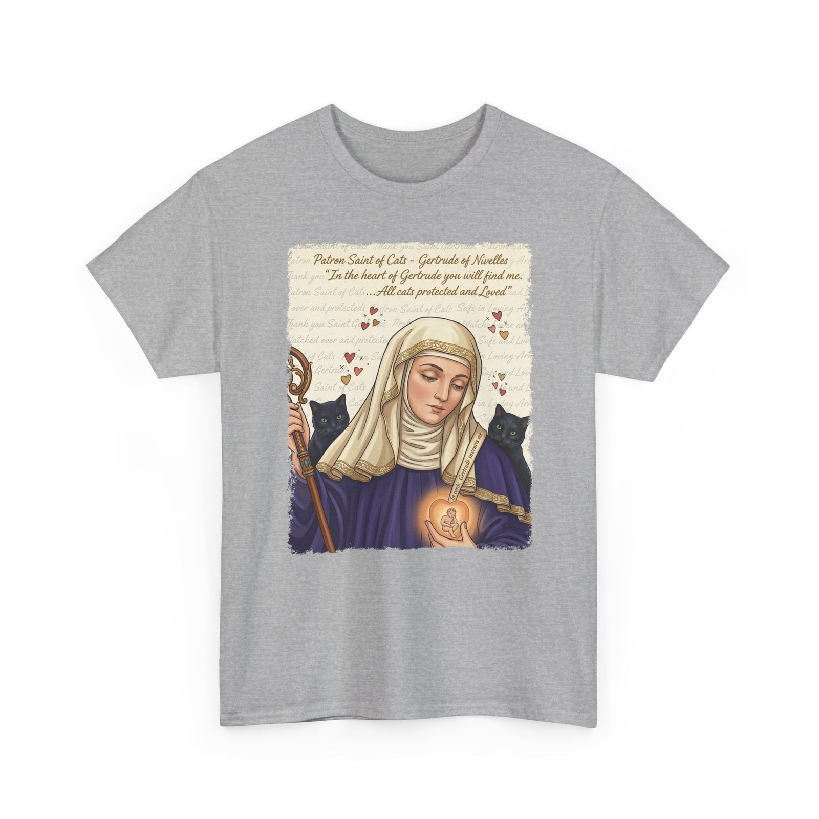Gertrude of Nivelles "All Cats Protected and Loved" T-Shirt