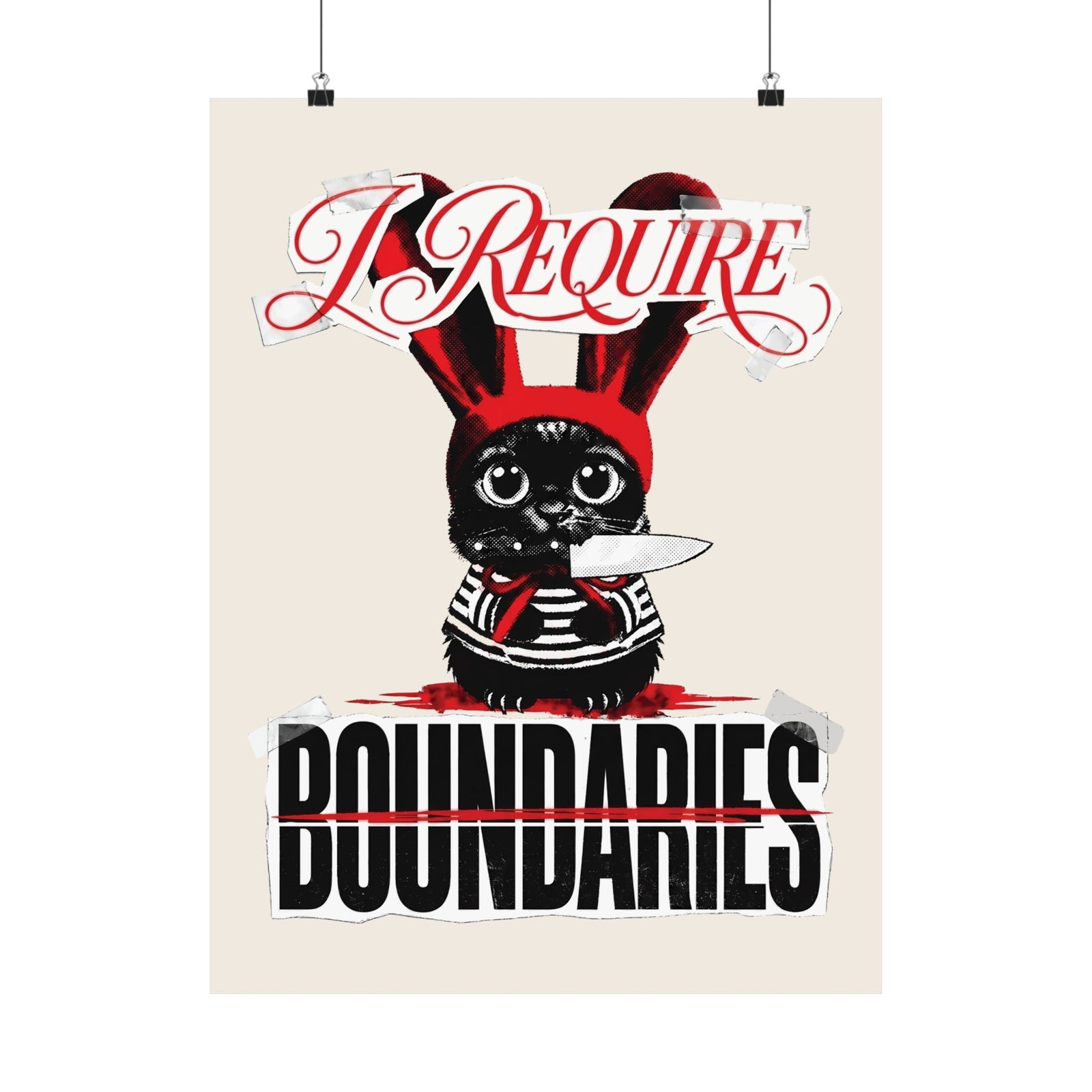 I Require Boundaries Poster — Funny Creepy Cute Cat Knife Poster
