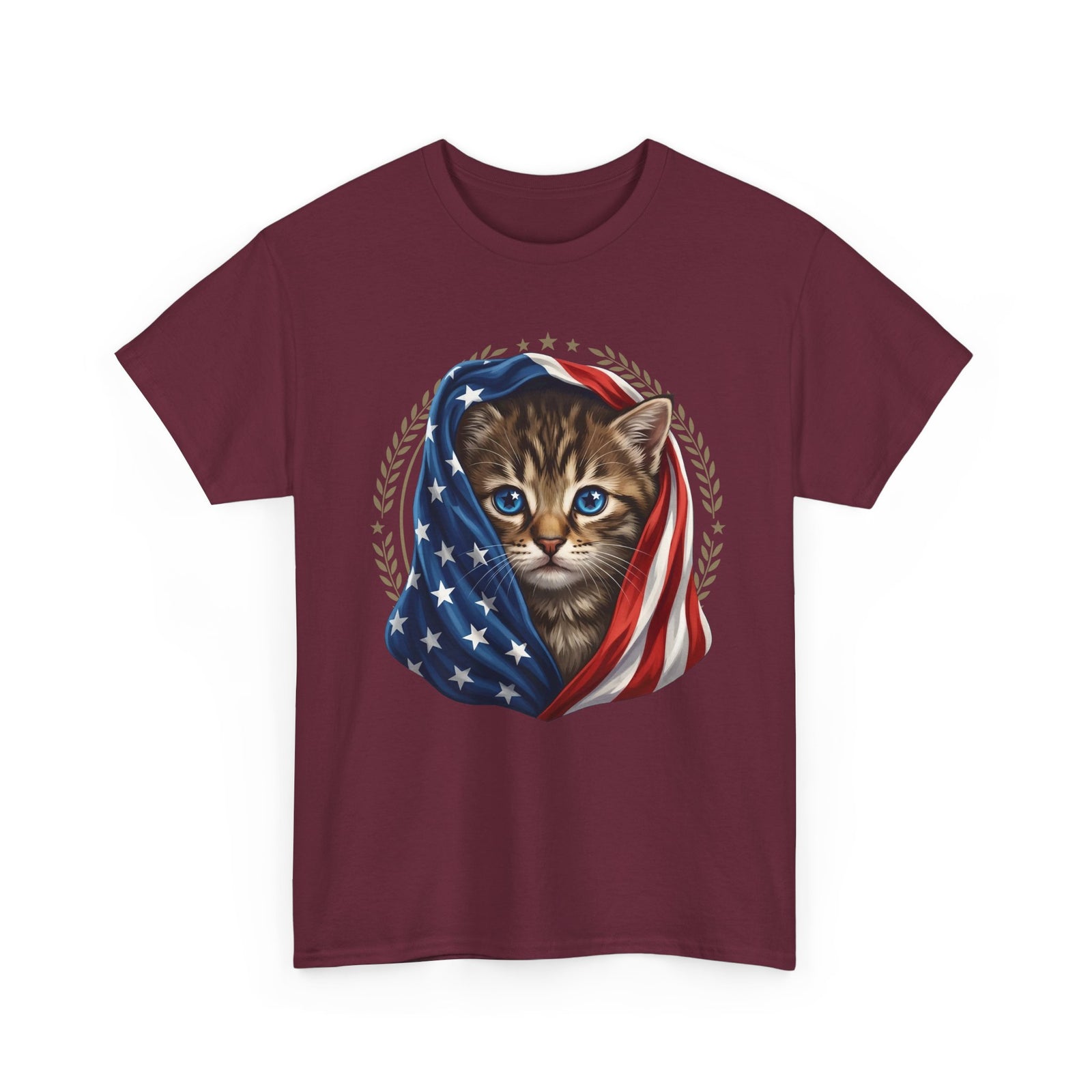 Patriotic American Flag Cat T-Shirt Cute Kitten USA Pride