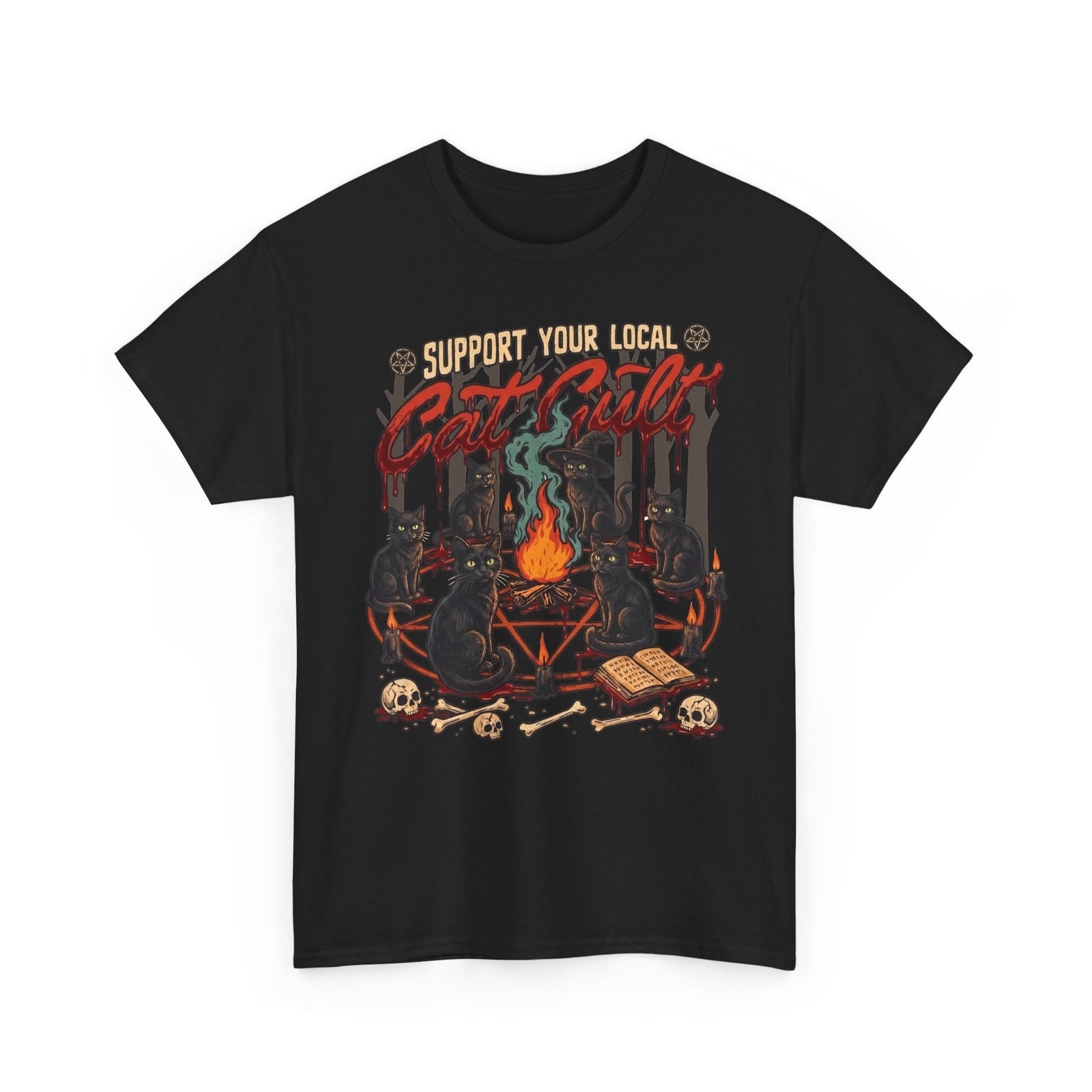 Support Your Local Cat Cult T-Shirt — Witchy Occult Black Cats Tee