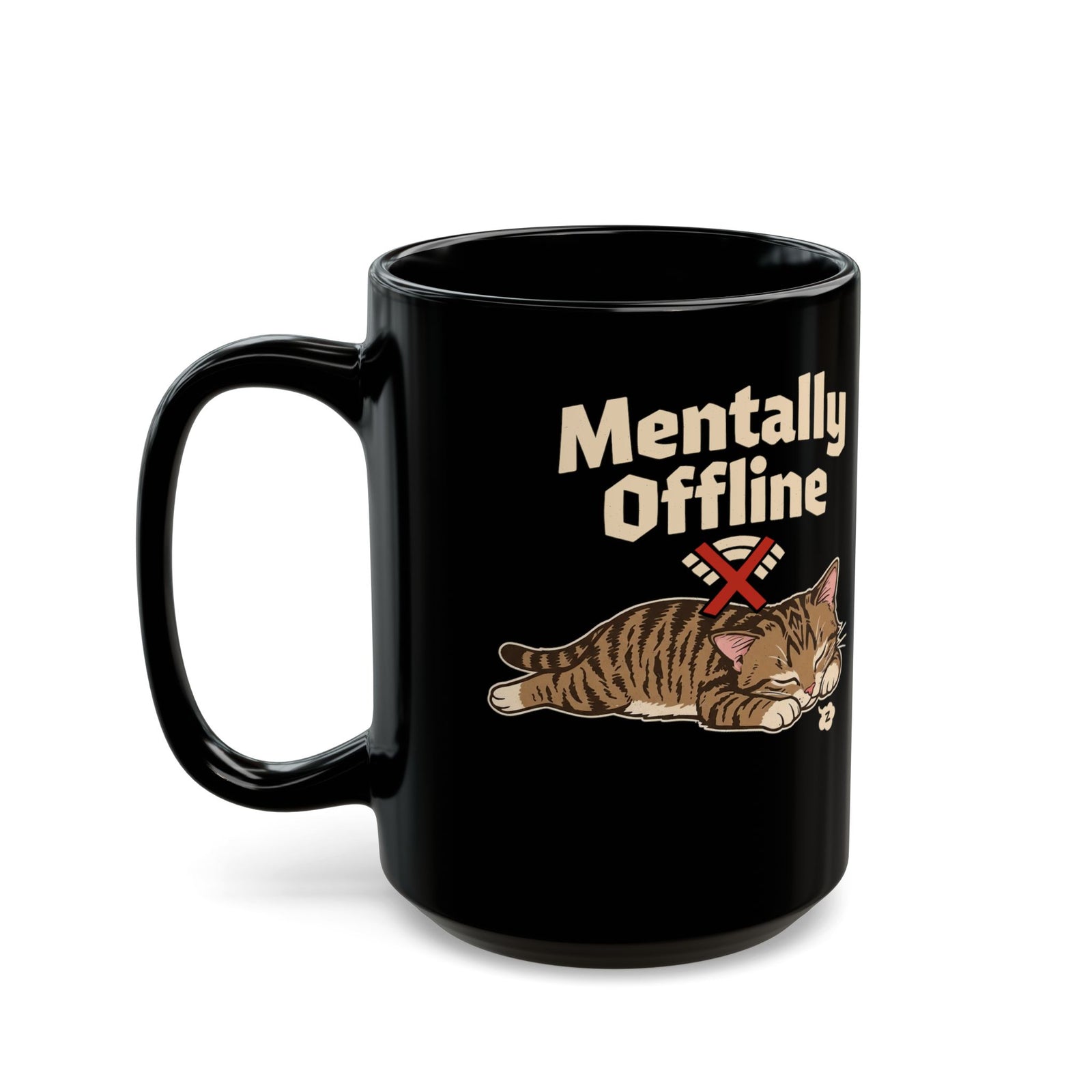 Lazy Cat 'Mentally Offline' Black Mug