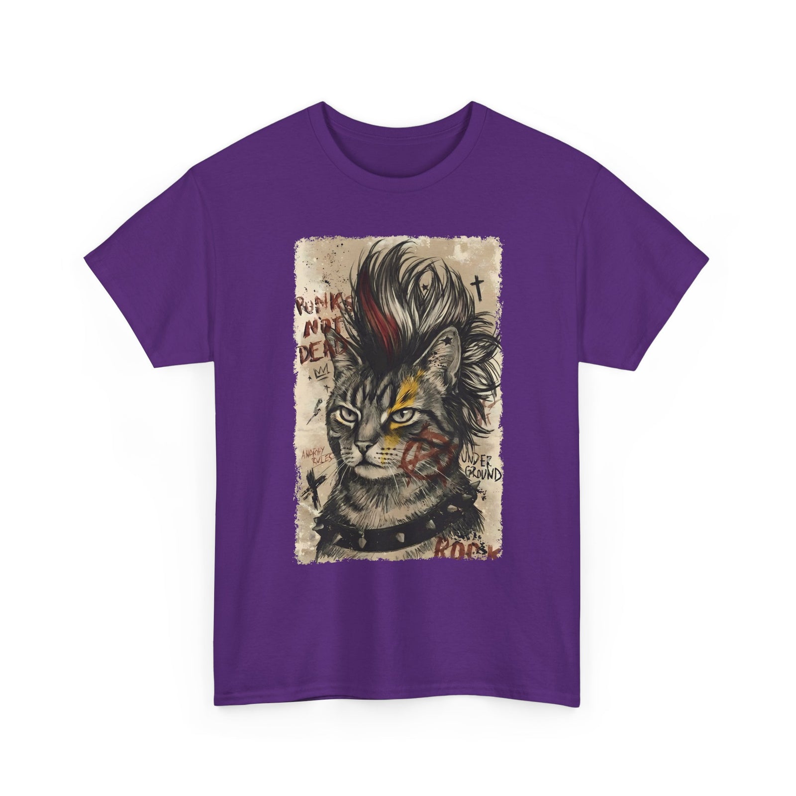 Punks Not Dead Cat T-Shirt — Edgy Mohawk Anarchy Feline Graphic