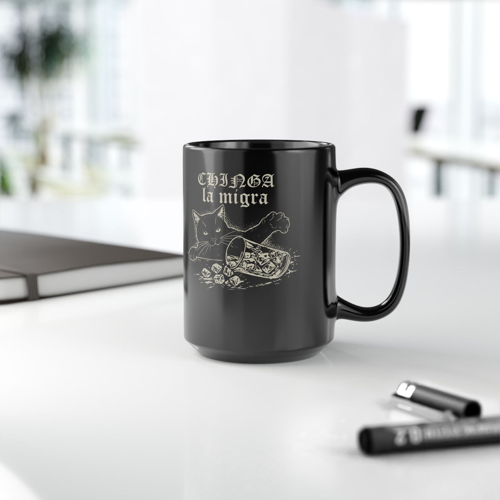Chinga la migra Cat Black Mug