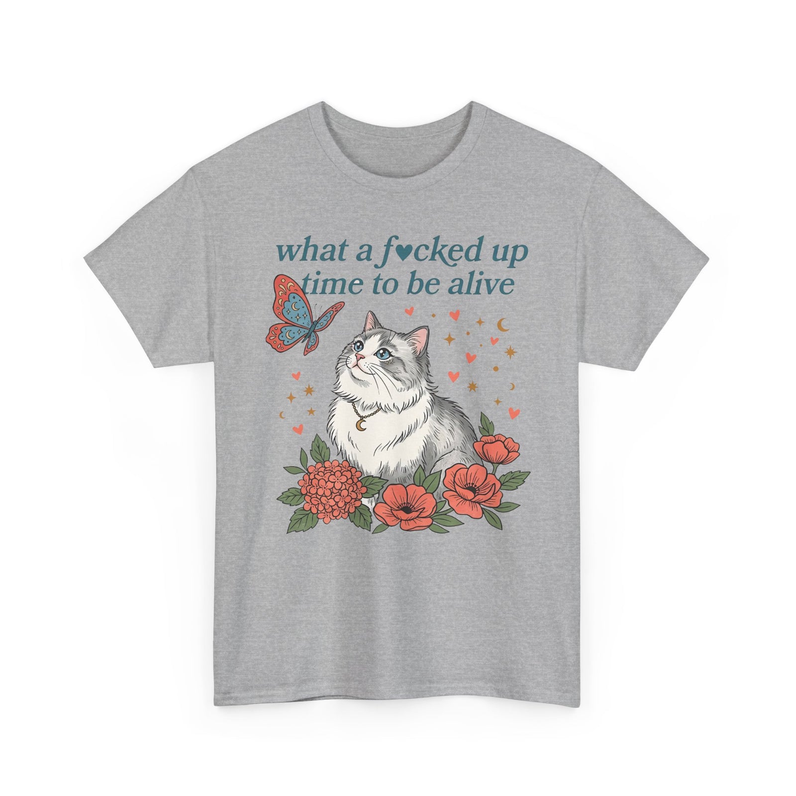 Retro Cat Tee — "What a Fucked Up Time to Be Alive" Graphic