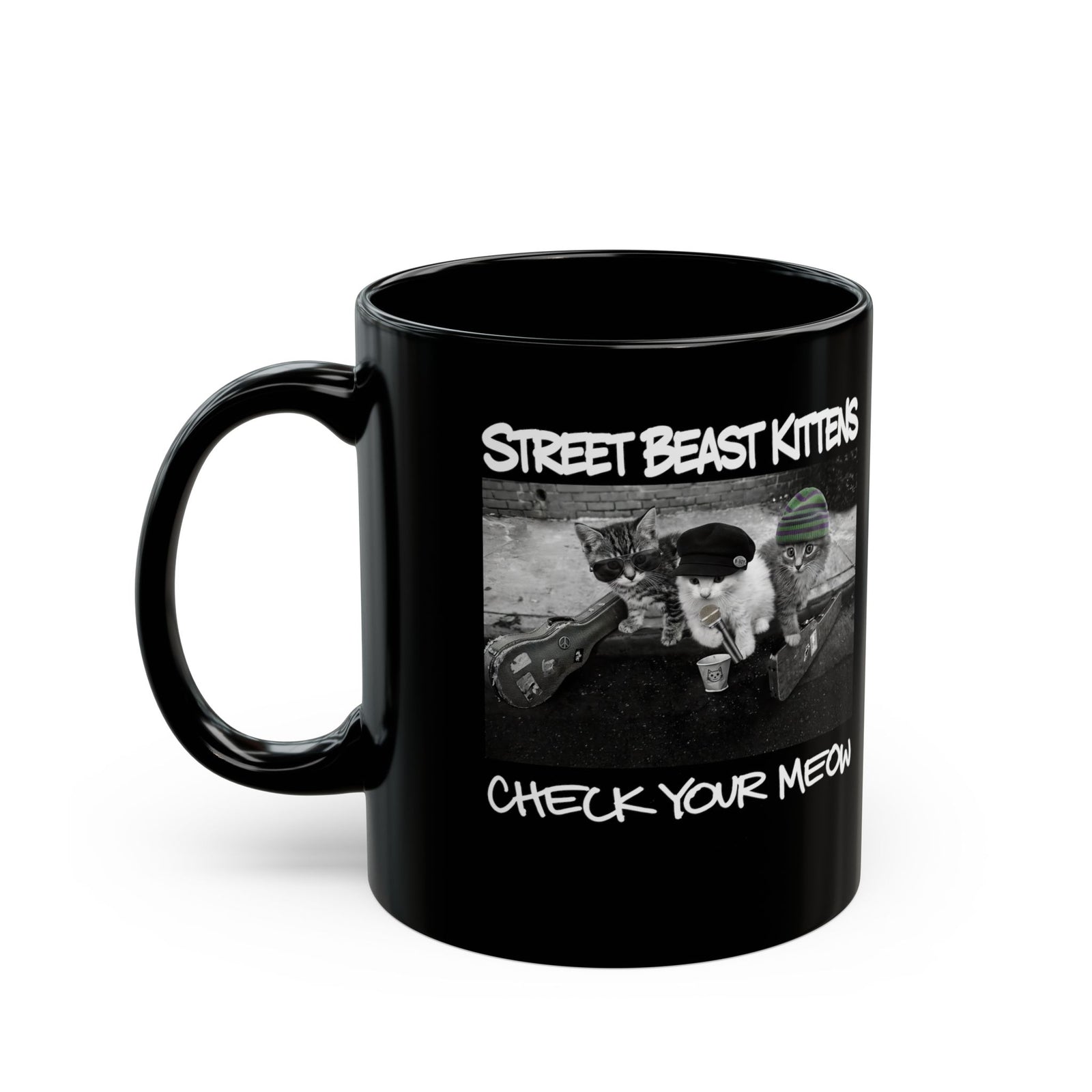 Street Beast Kittens "Check Your Meow" Black Mug