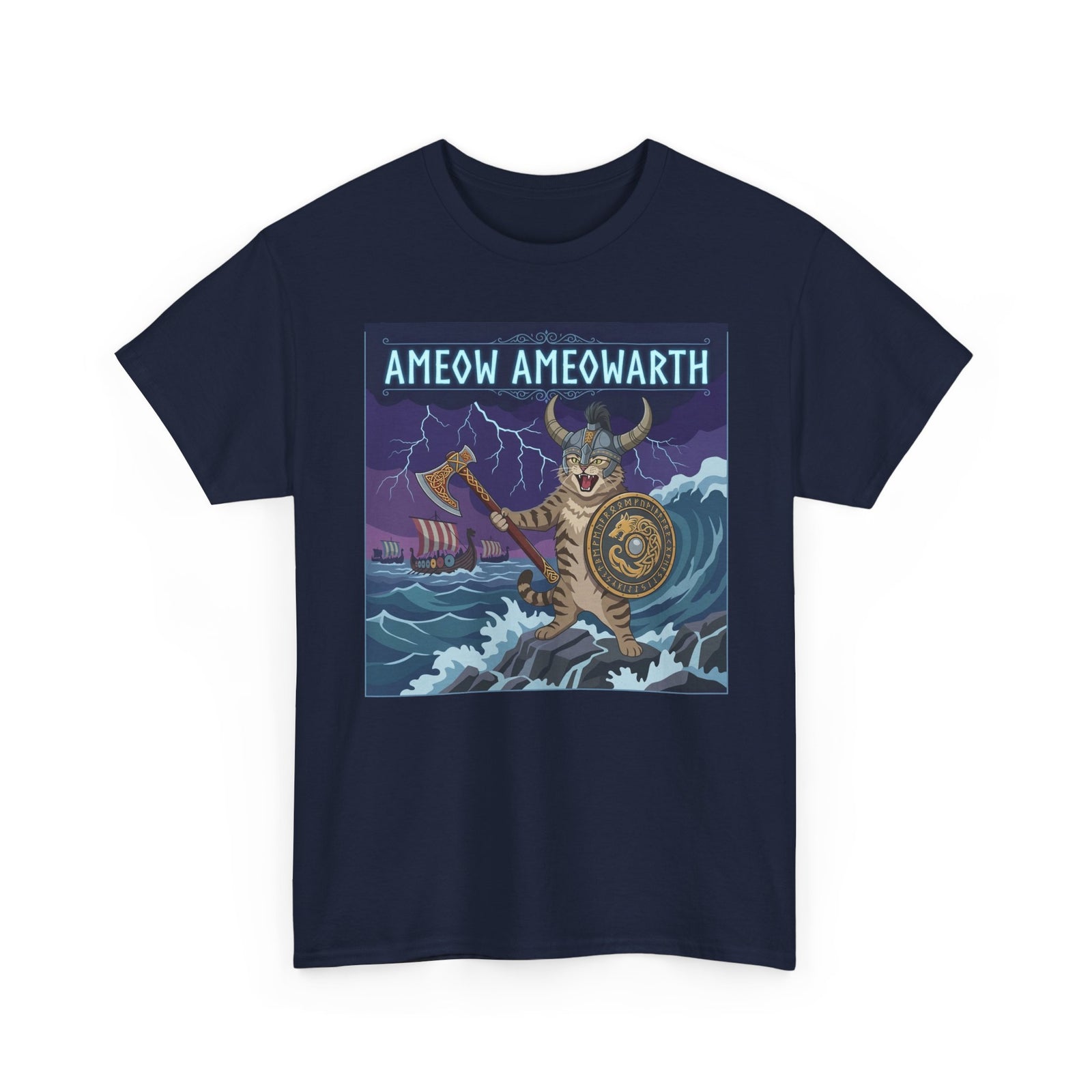 Ameow Ameowarth Cat Viking T-Shirt — Funny Viking Cat Graphic Tee