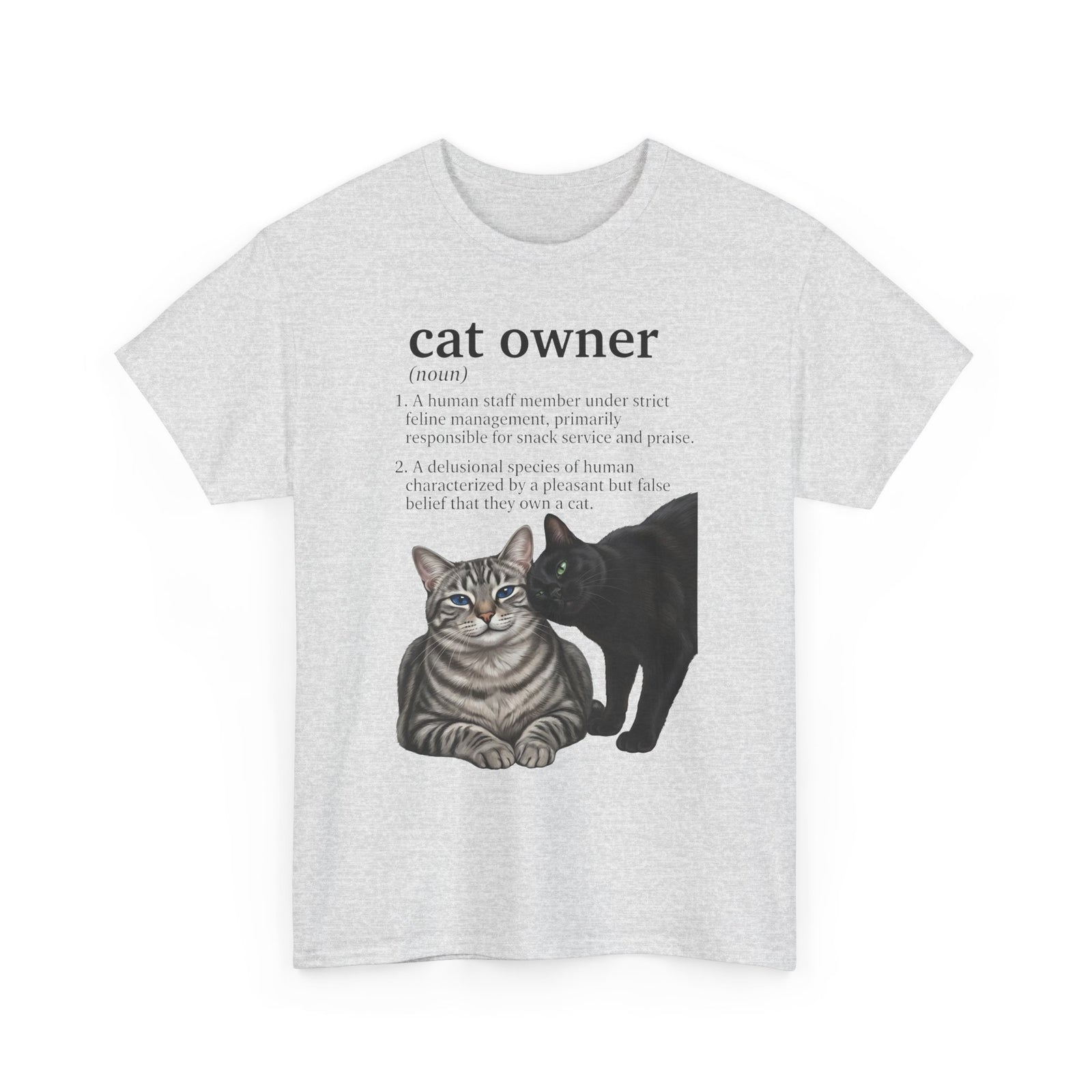 Cat Owner Definition T‑Shirt — Cute Tabby & Black Cat Graphic Tee for Cat Lovers