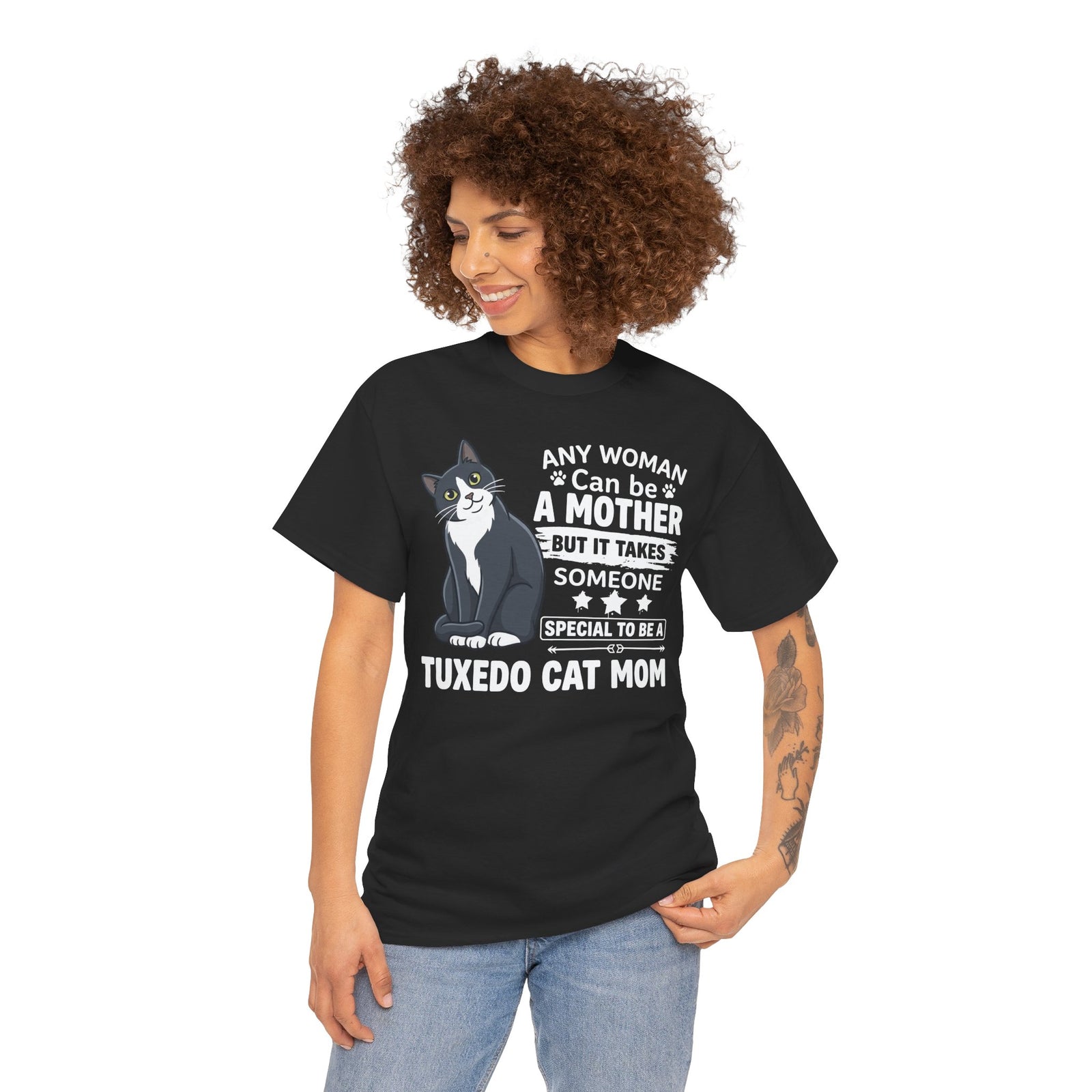 Tuxedo Cat Mom Tee — "Any Woman Can Be A Mother" Cat Mom Shirt