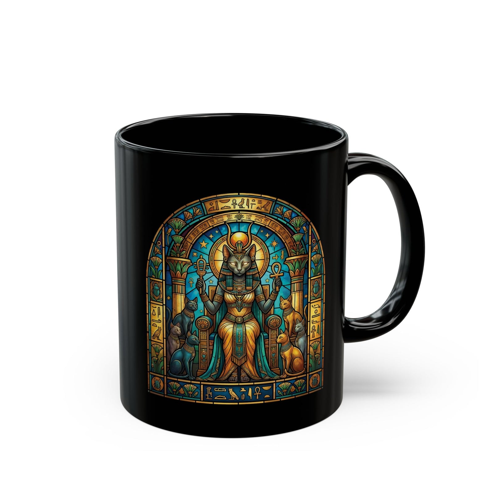 Bastet Goddess of Cats Black Mug — Egyptian Cat Deity Mug