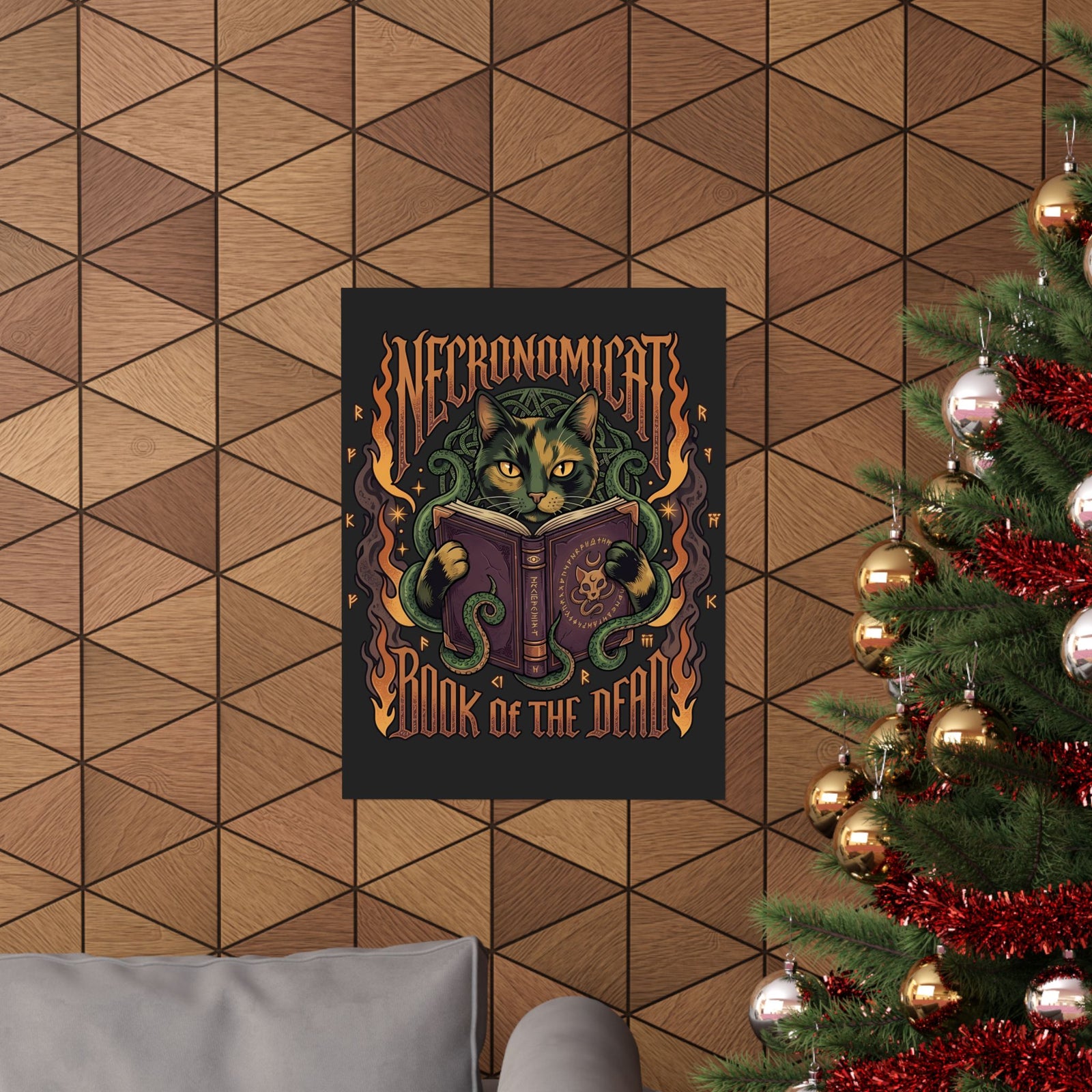 Necronomicat Occult Cat Poster — Dark Mystic Graphic Poster