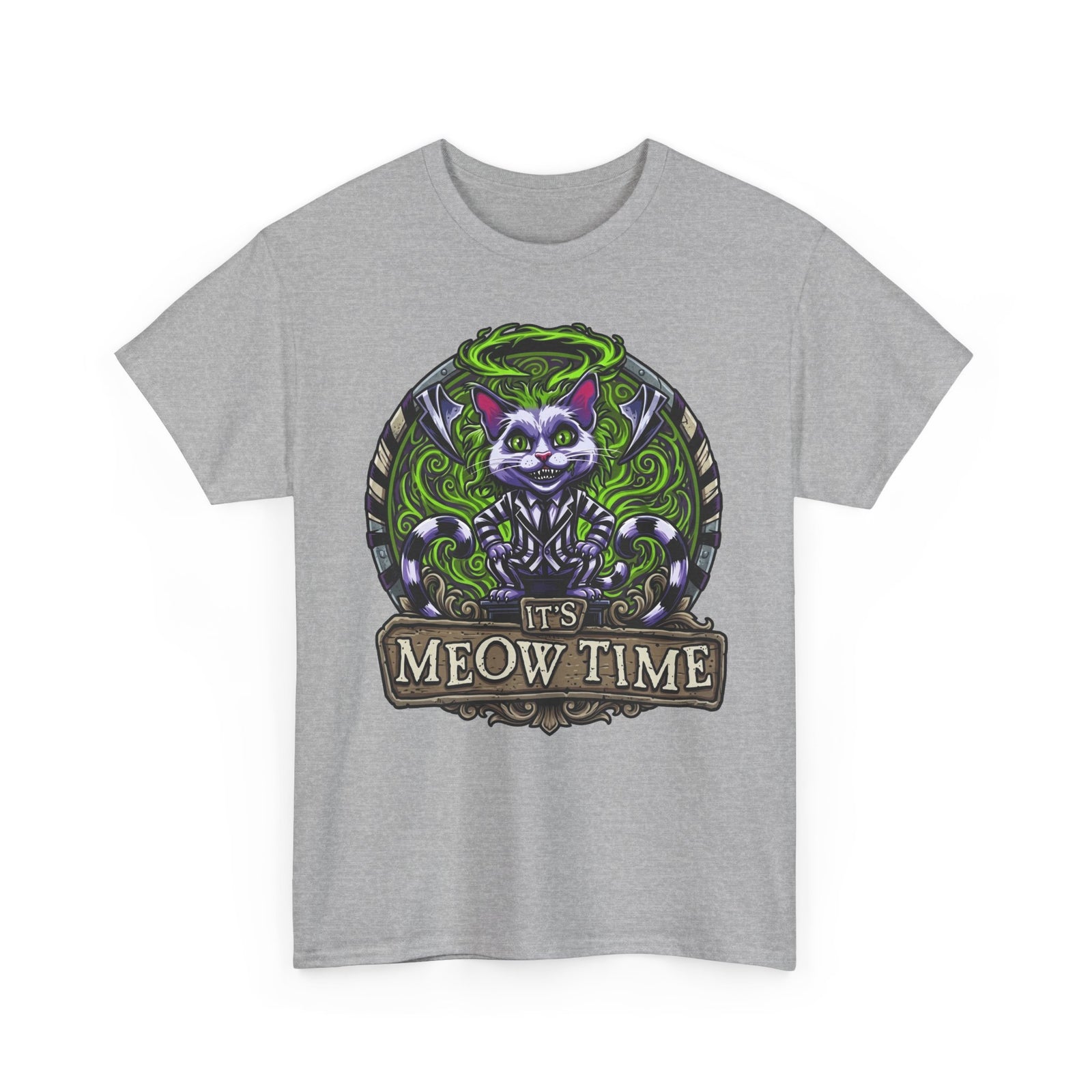 It's Meow Time Cat T‑Shirt — Gothic Neon Halloween Cat Graphic Tee