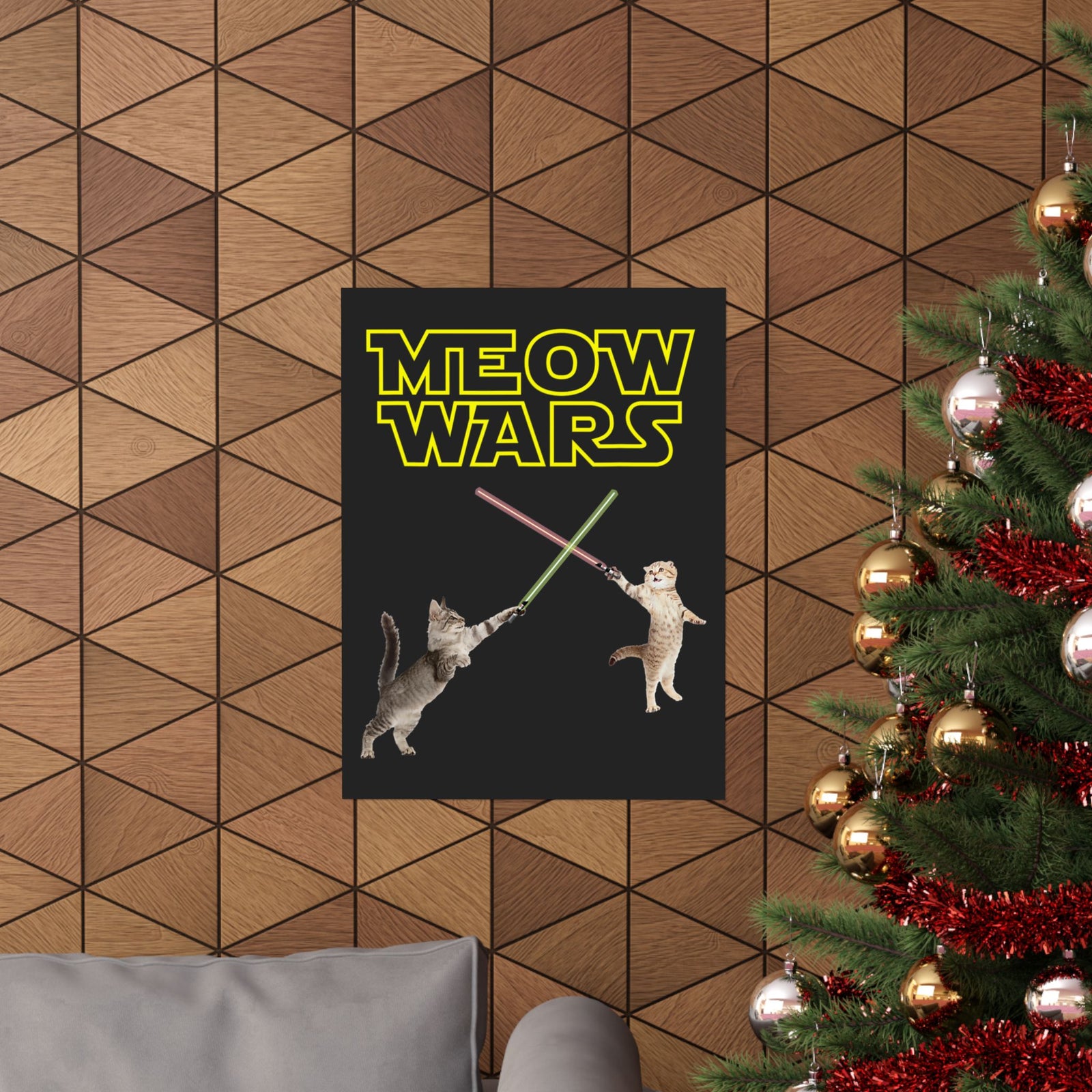 Meow Wars Poster — Funny Cat Lightsaber Poster
