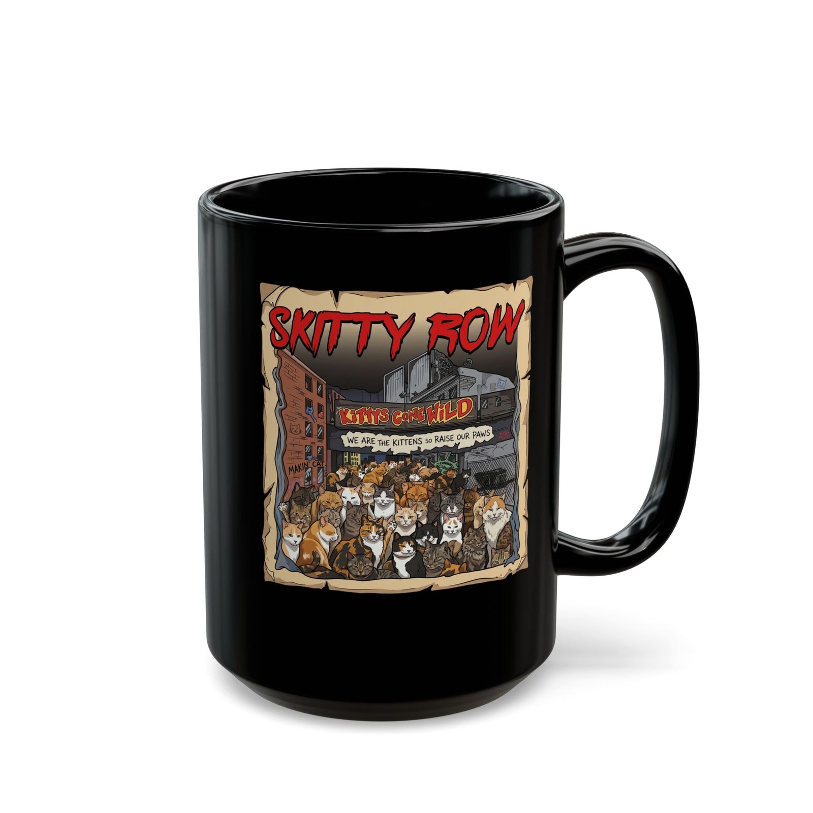 Skitty Row Cat Parody Black Mug