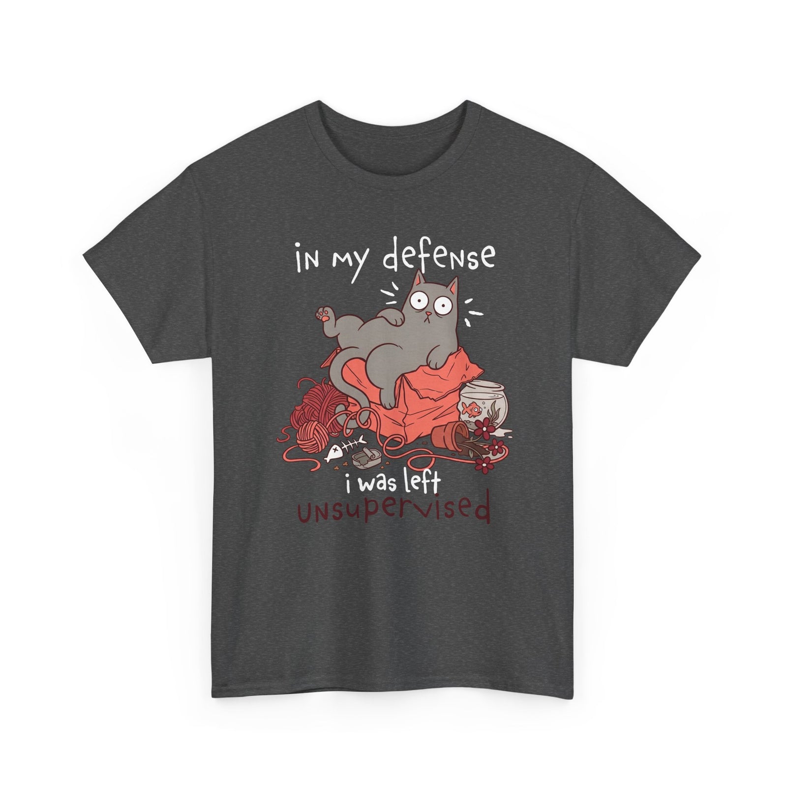 Cute Messy Cat T-Shirt — "In My Defense, I Was Left Unsupervised" Cat Tee