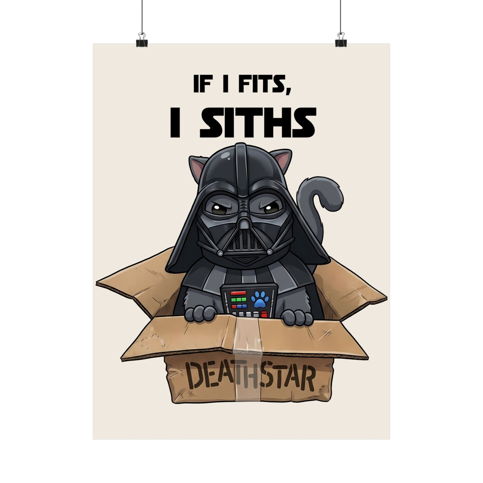 Space Villain Kitten Retro Galaxy Cat Poster Funny Cat in Box Graphic Poster