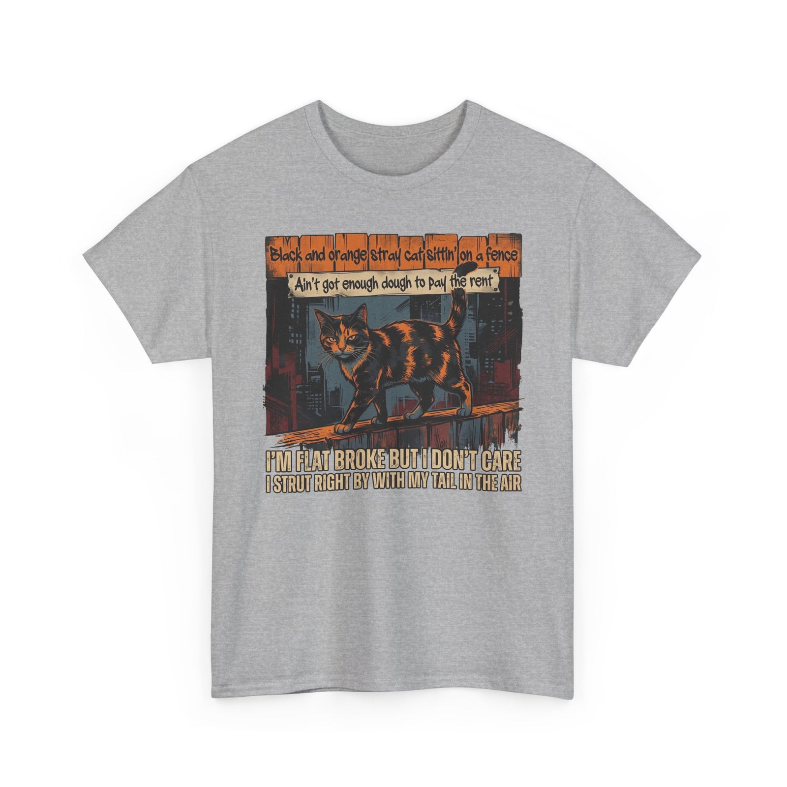 Funny Broke Cat T-Shirt - "I'm Flat Broke But I Don't Care" Graphic Tee