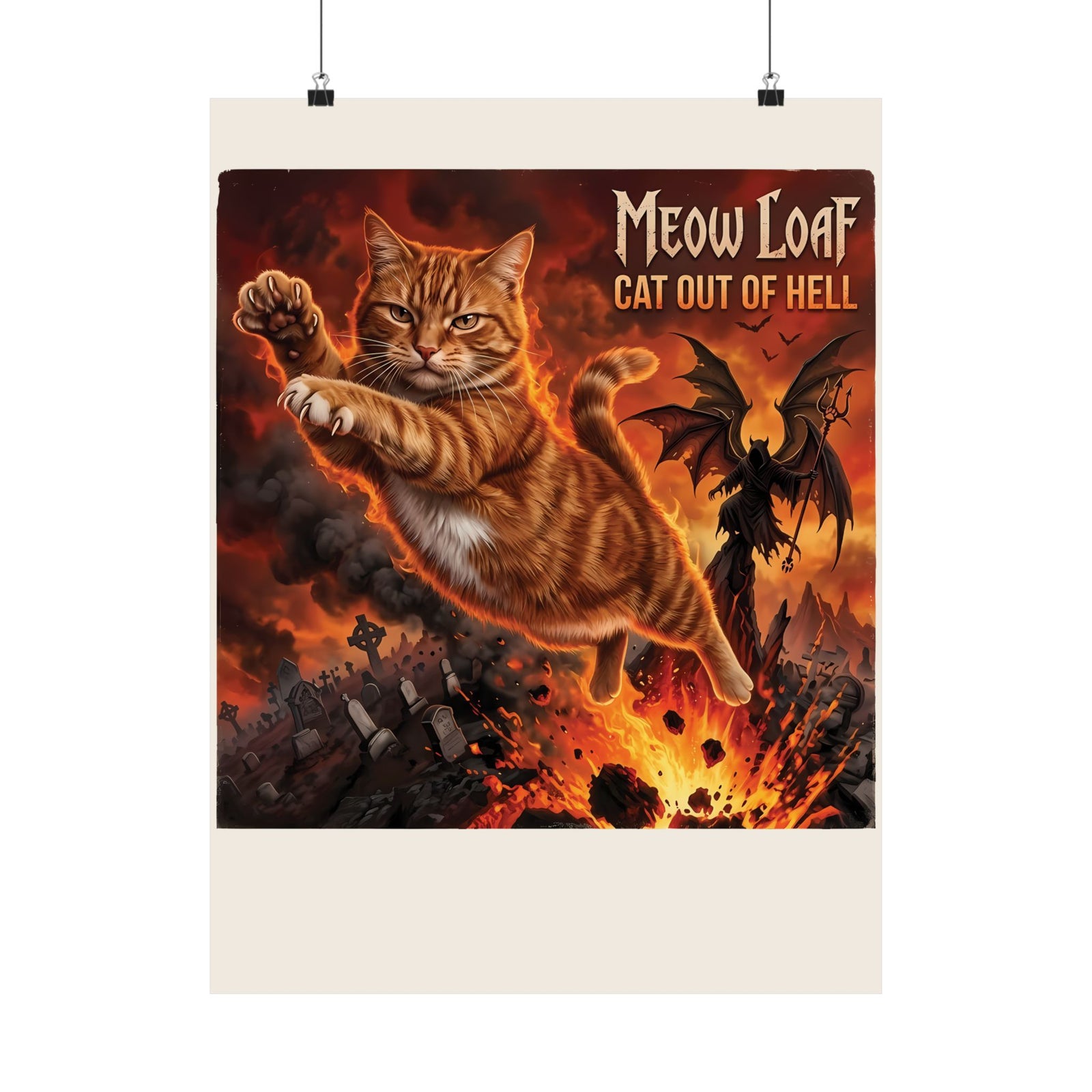 Meow Loaf Cat Out of Hell Poster — Funny Gothic Cat Poster