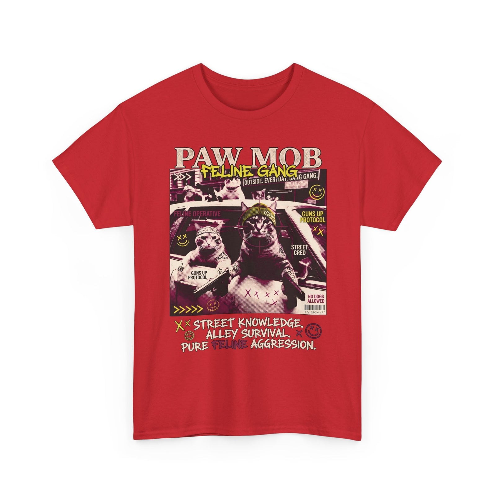 Paw Mob Feline Gang T-Shirt — Edgy Gangster Cat Streetwear Tee