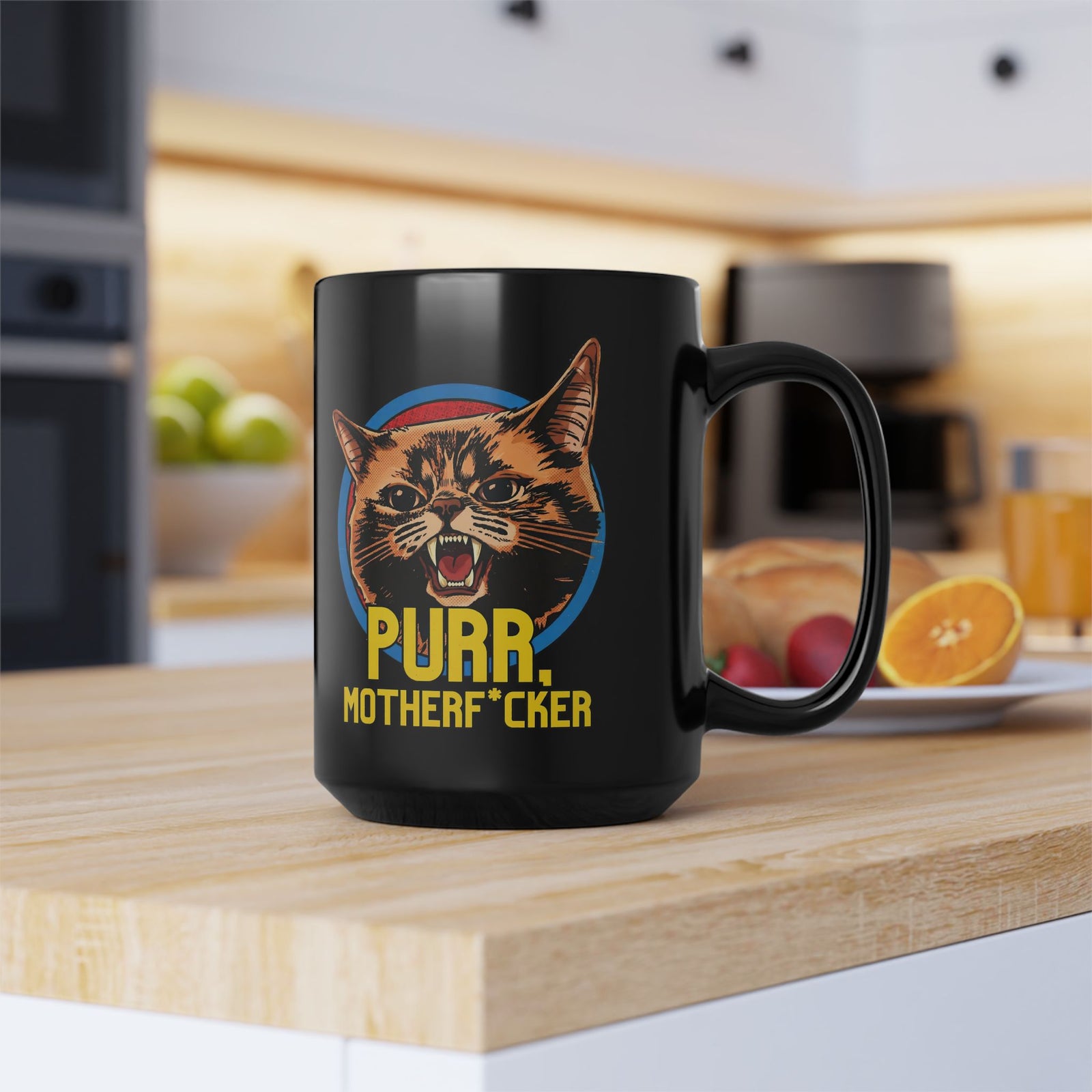 Purr Motherfvcker Black Mug — Funny Angry Cat Graphic Mug