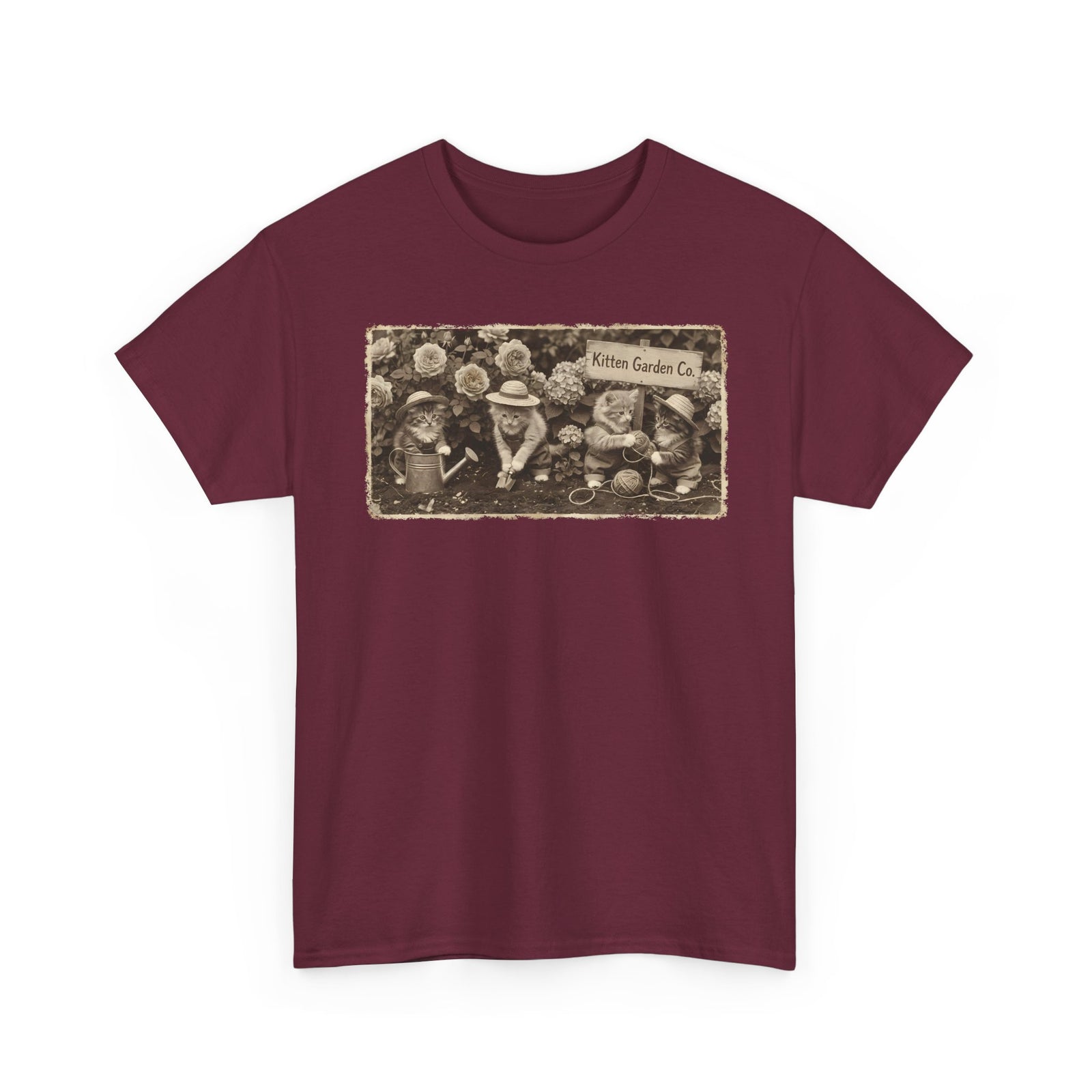 Vintage Kittens in the Garden T-Shirt — Cute Floral Cat Tee