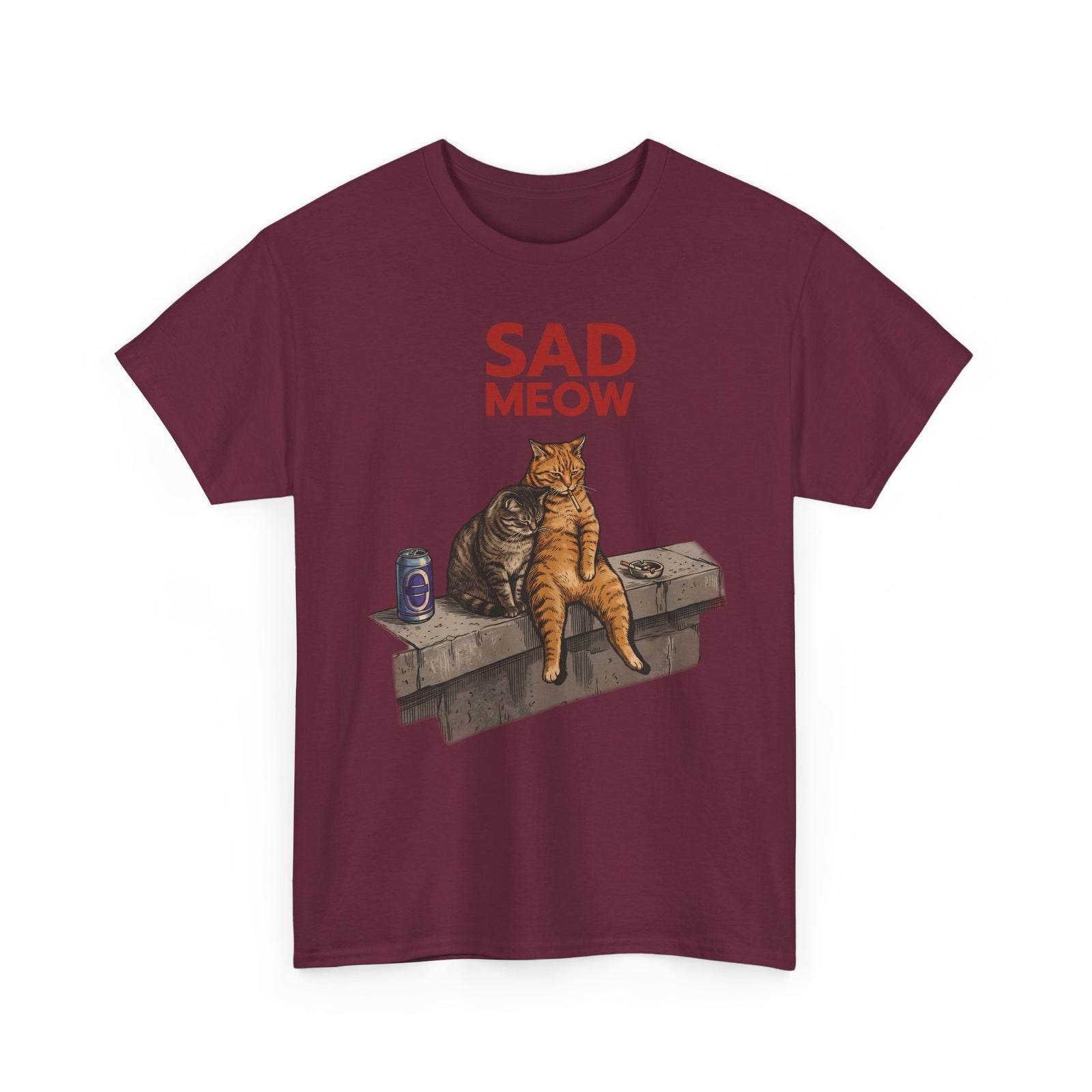 Sad Meow T-Shirt — Funny Depressed Smoking Cats Graphic Tee
