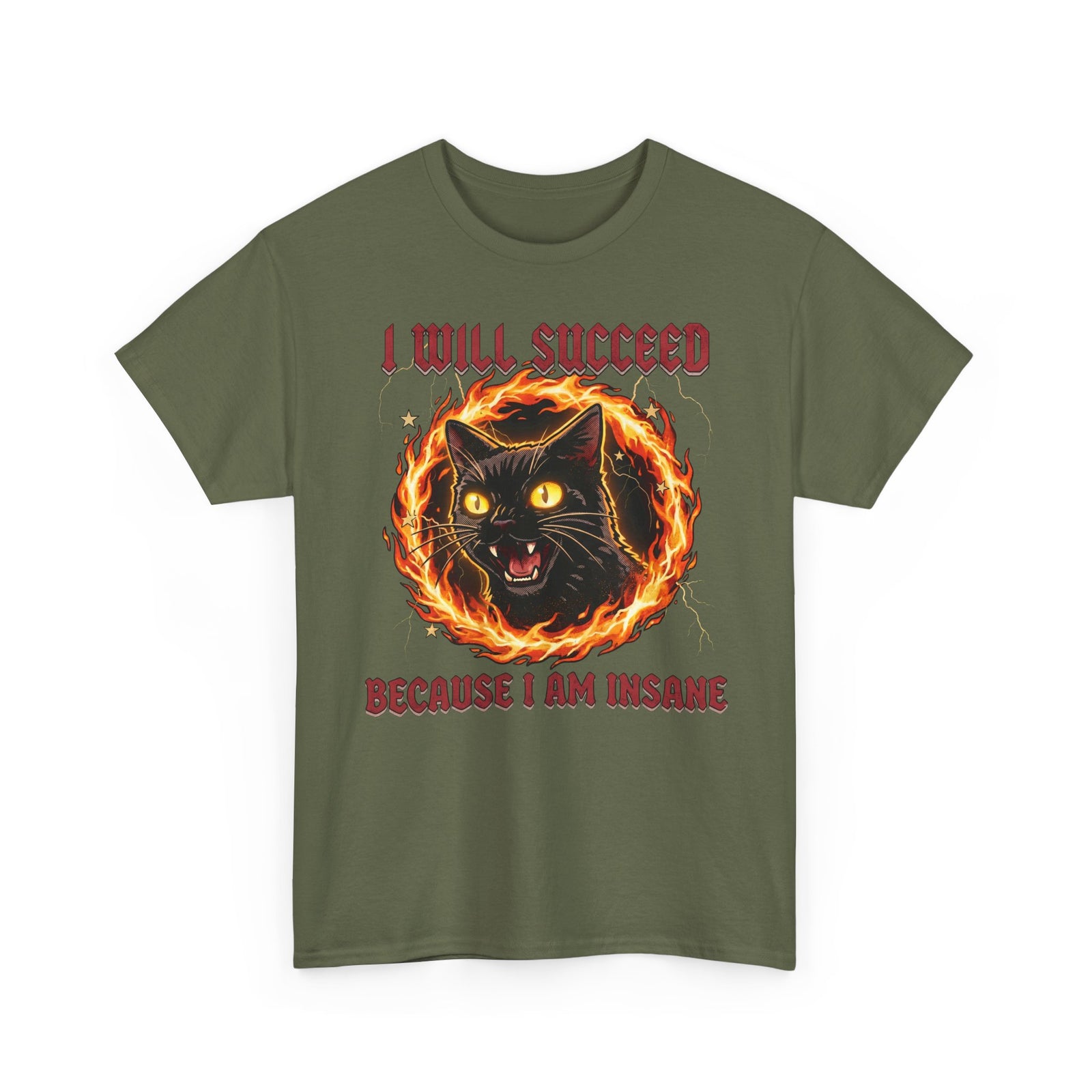 I Will Succeed Because I Am Insane T-Shirt — Heavy Metal Black Cat Graphic Tee