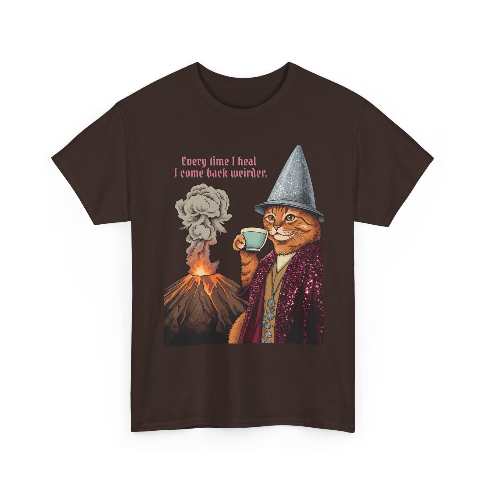 Weird Healing Journey Cat T-Shirt — Retro Feline Tea Time Aesthetic Shirt
