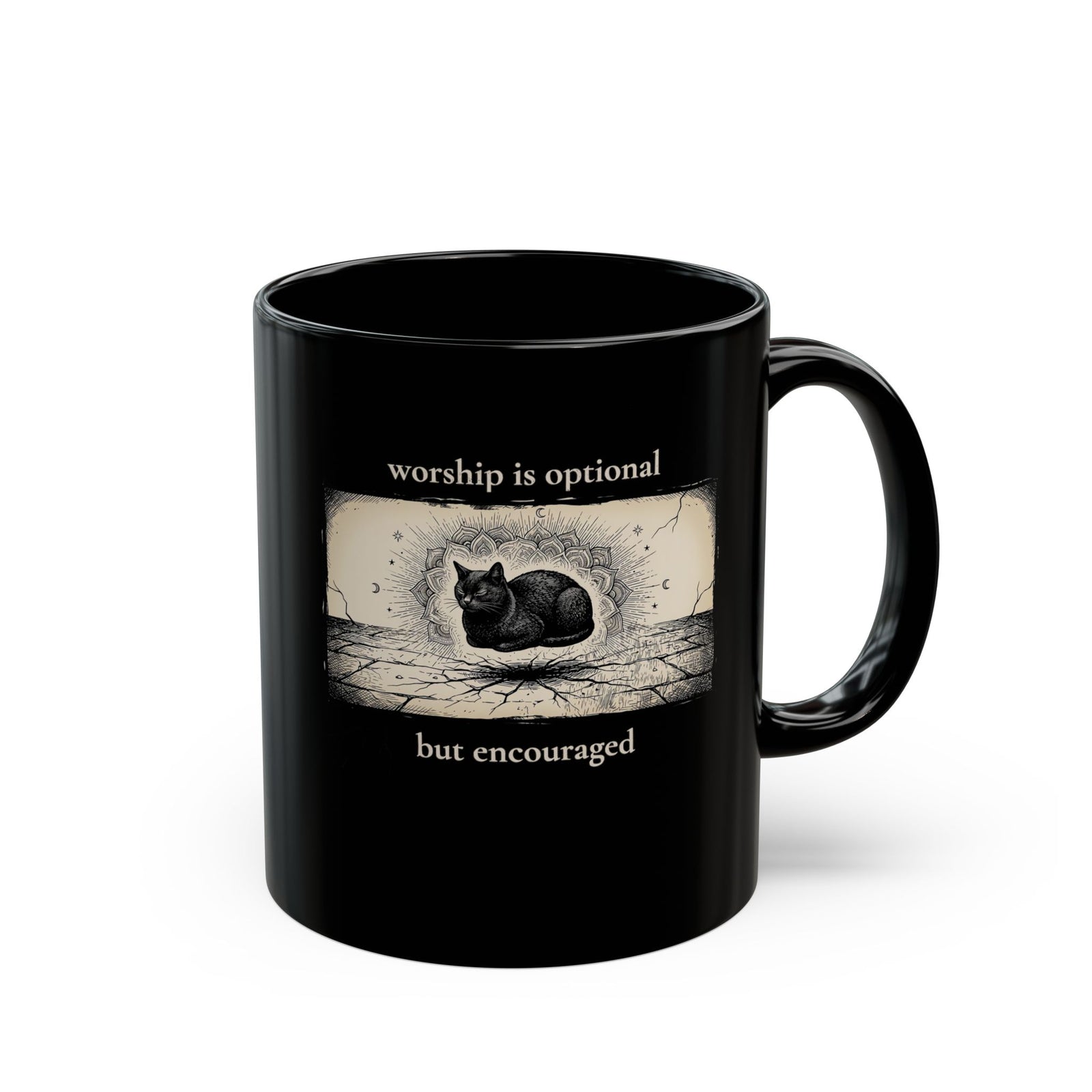 Worship Is Optional But Encouraged Cat Black Mug