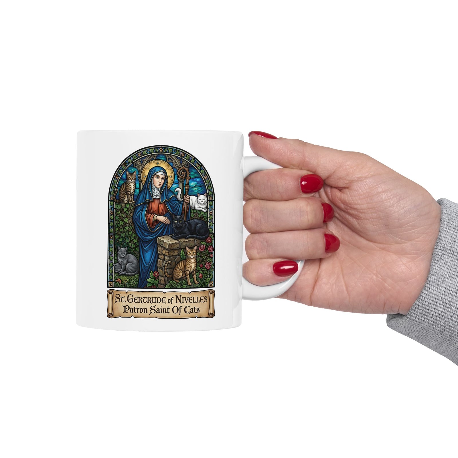 Saint Gertrude of Nivelles Cat Patron Ceramic Mug — Patron Saint of Cats Mug