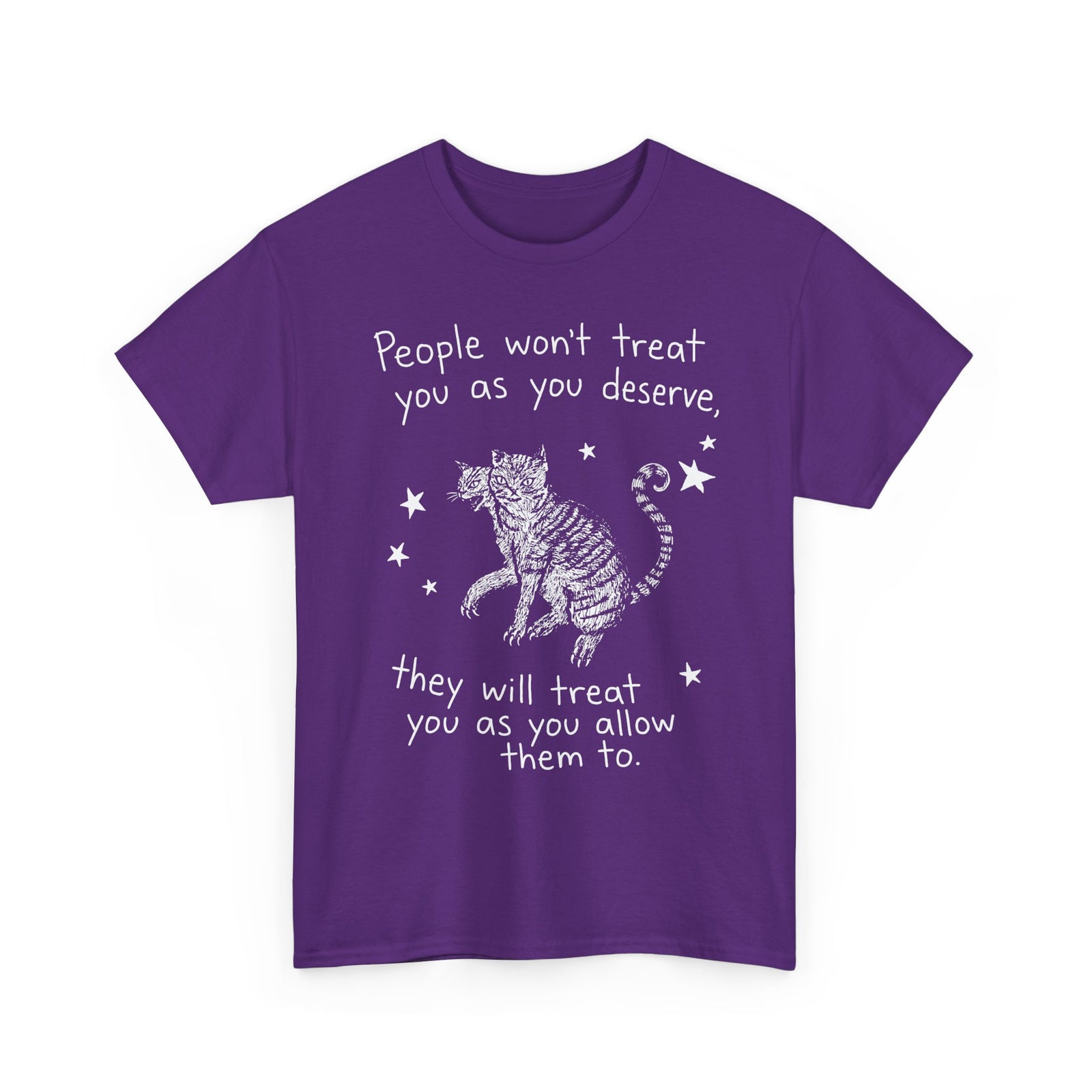 Two-Headed Tabby Cat T-Shirt — "People Won't Treat You As You Deserve" Gothic Woodcut Tee