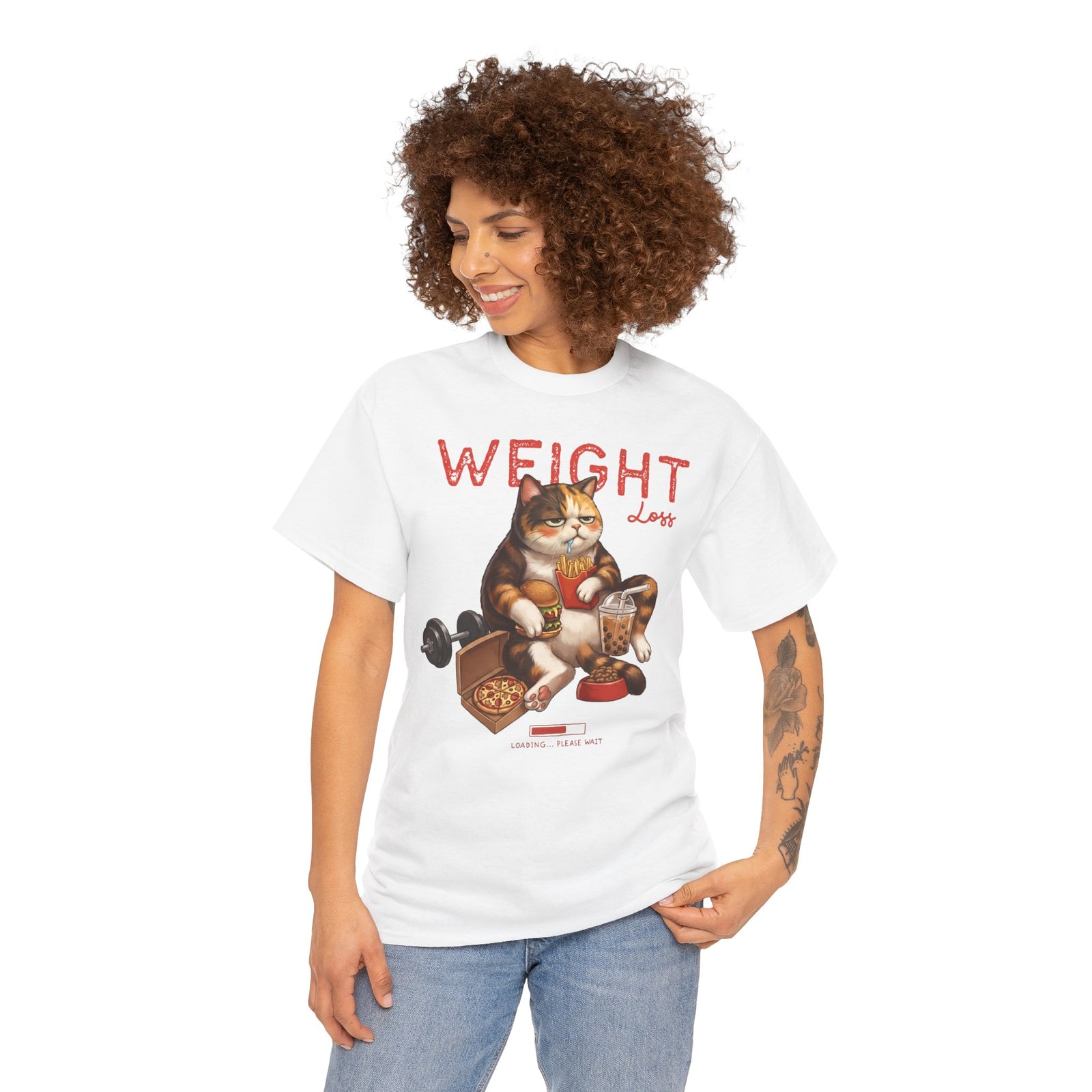 Weight Loss Loading Funny Cat T-Shirt — Chubby Calico Junk Food Tee