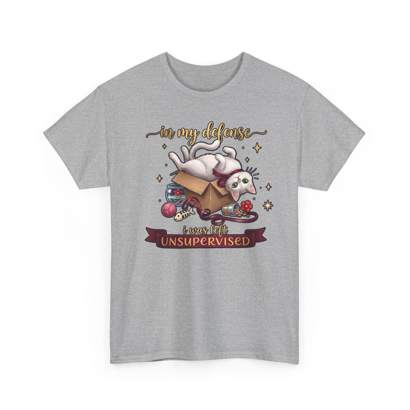 In My Defense I Was Left Unsupervised T-Shirt — Funny Cute White Cat Tee