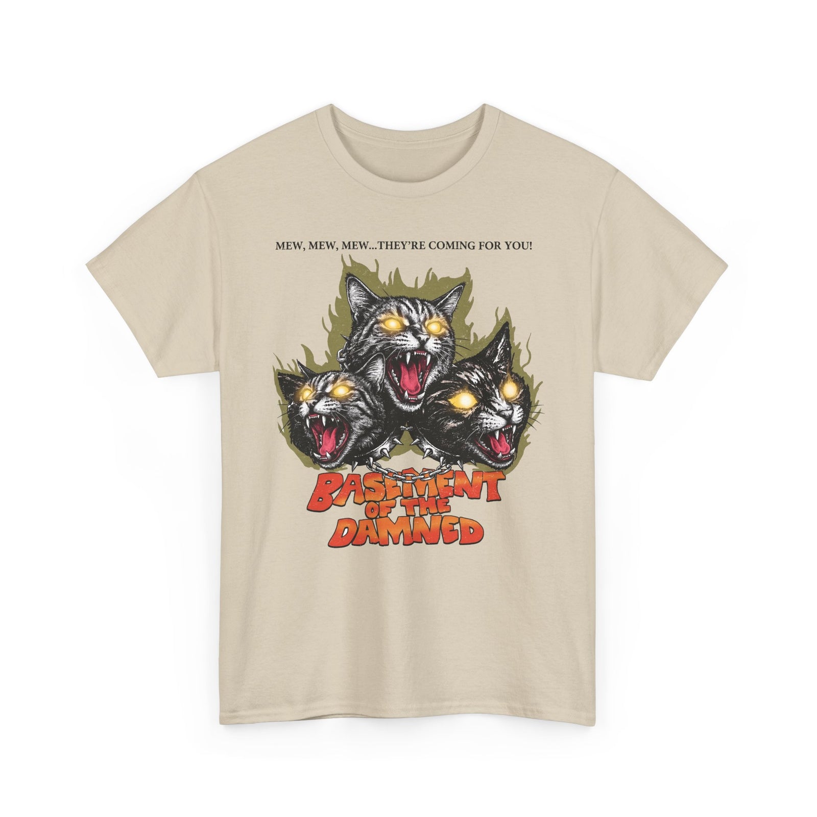 Mew Mew They're Coming For You Cerberus Cat T-Shirt — Basement Of The Damned Tee