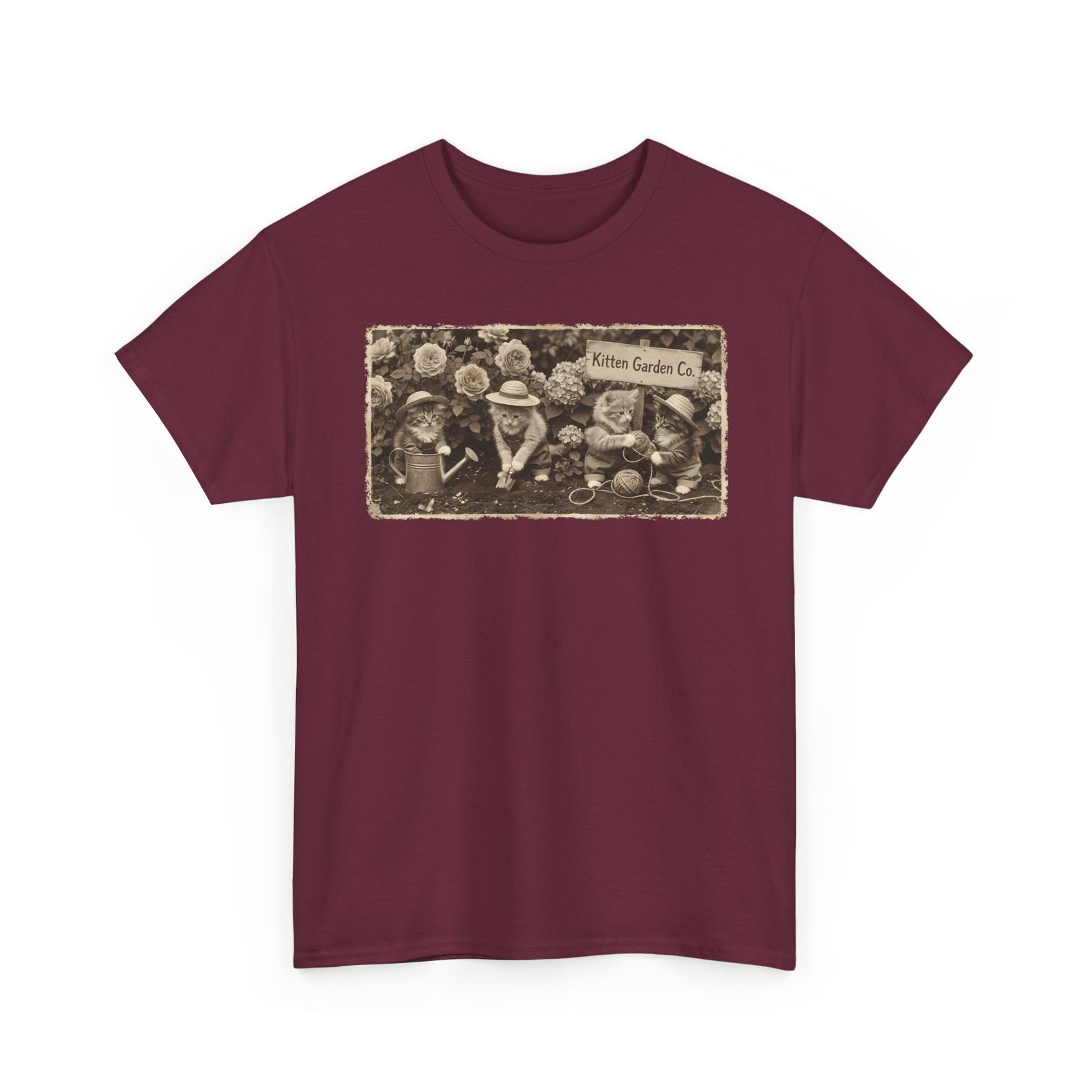 Vintage Kittens in the Garden T-Shirt — Cute Floral Cat Tee