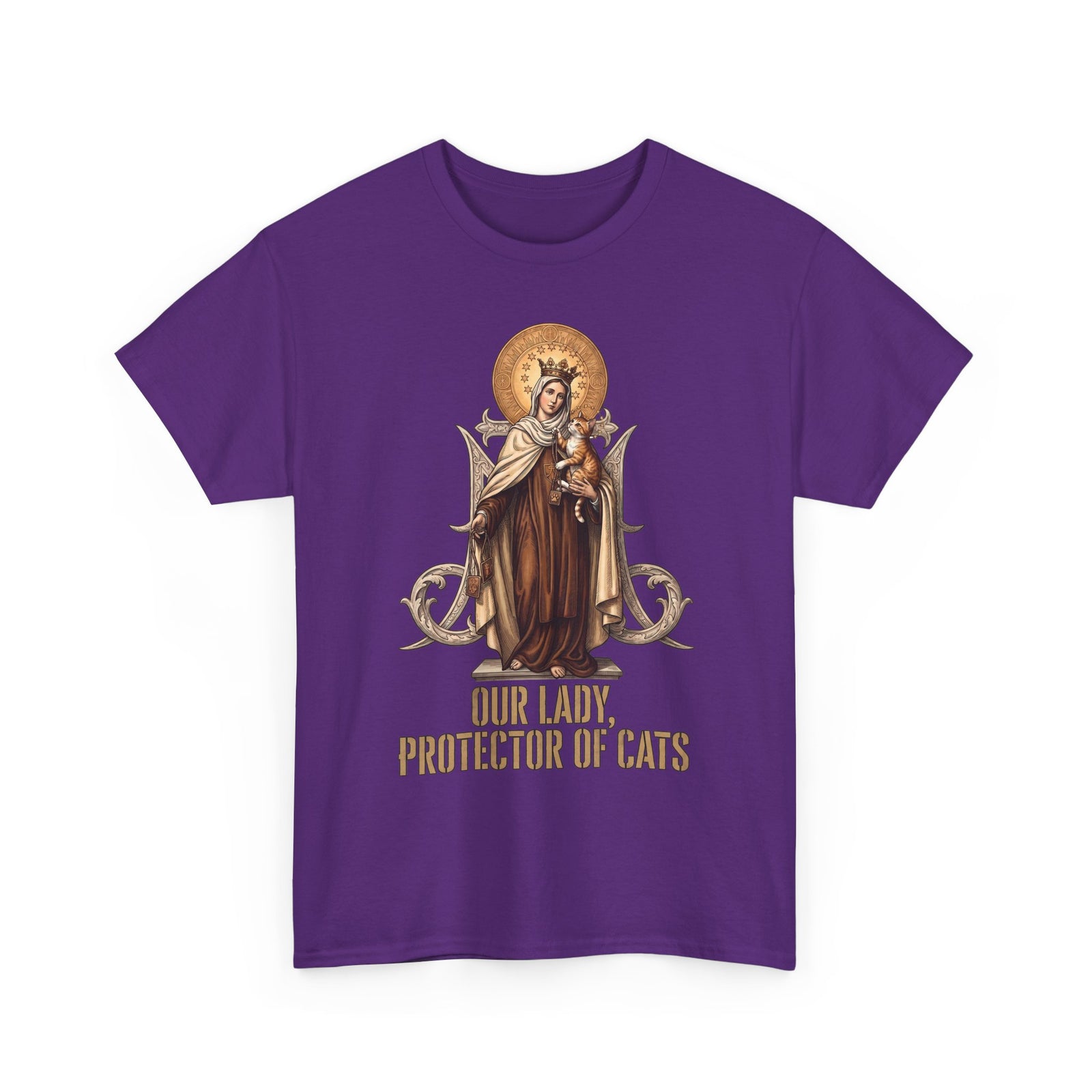 Our Lady Protector Of Cats T-Shirt — Sacred Feline Religious Parody Tee