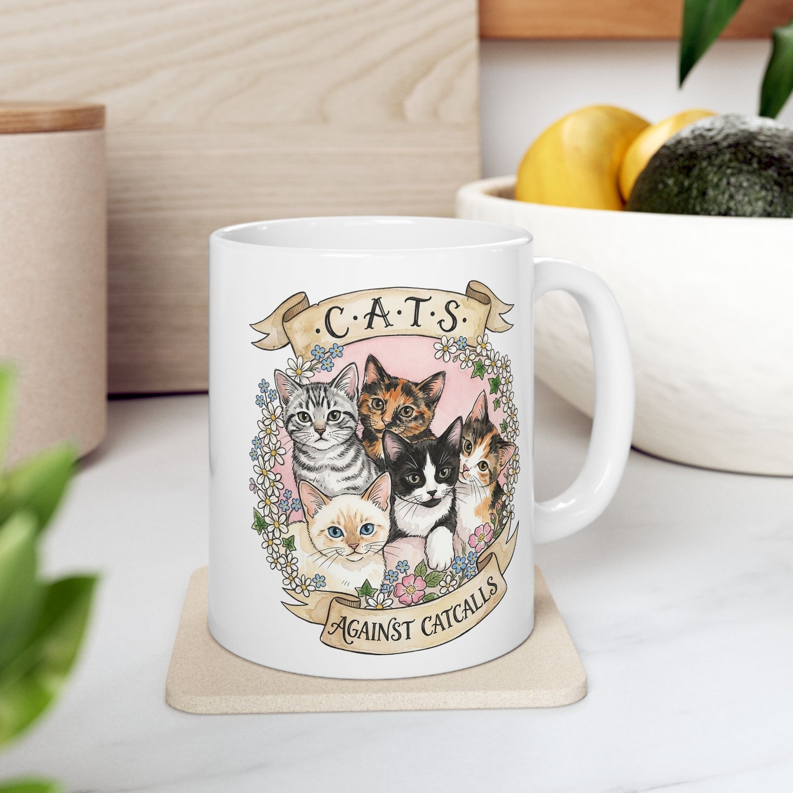 Cat Against Catcalls Ceramic Mug — Feminist Anti-Harassment Mug