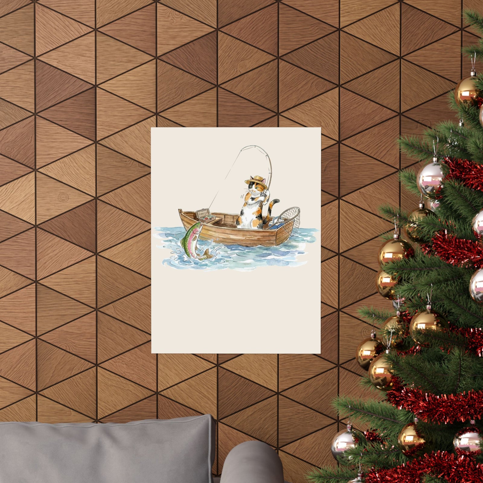 Cat Fishing Poster — Funny Fishing Cat Graphic Poster