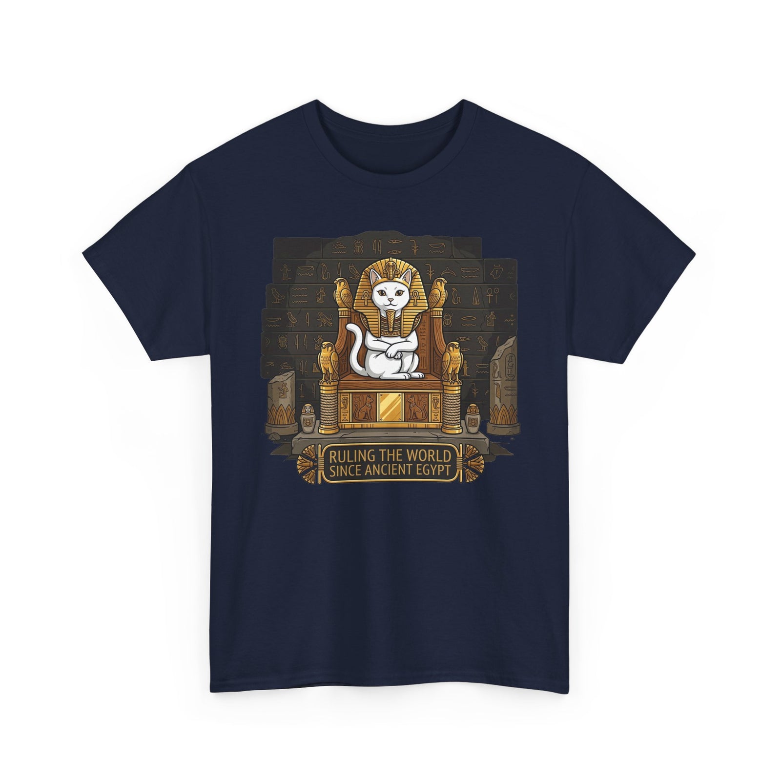 Cat Pharaoh Tee — "Ruling the World Since Ancient Egypt" Vintage Cat King T-Shirt