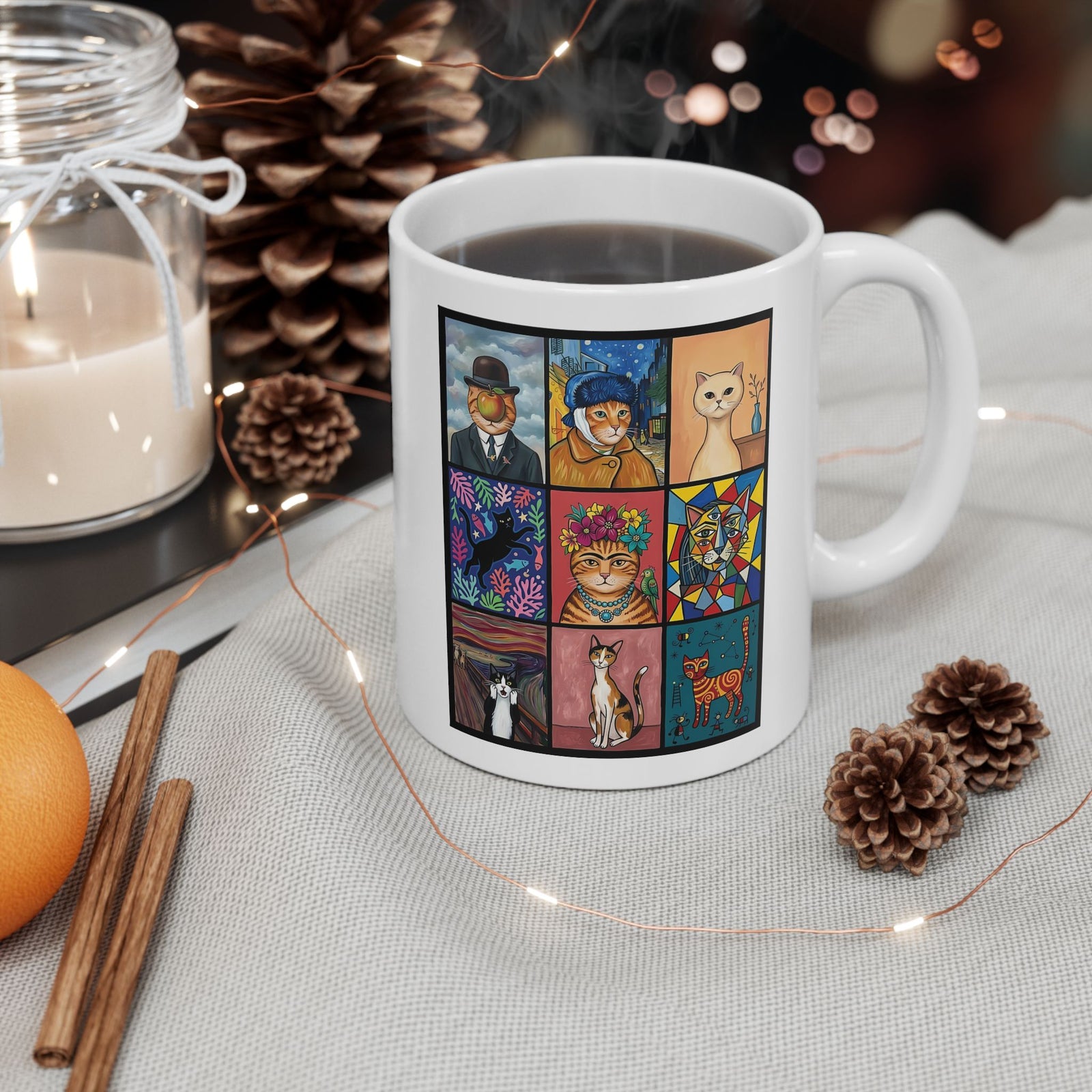 Cats & Art Graphic Ceramic Mug — Artworks and Cats Design