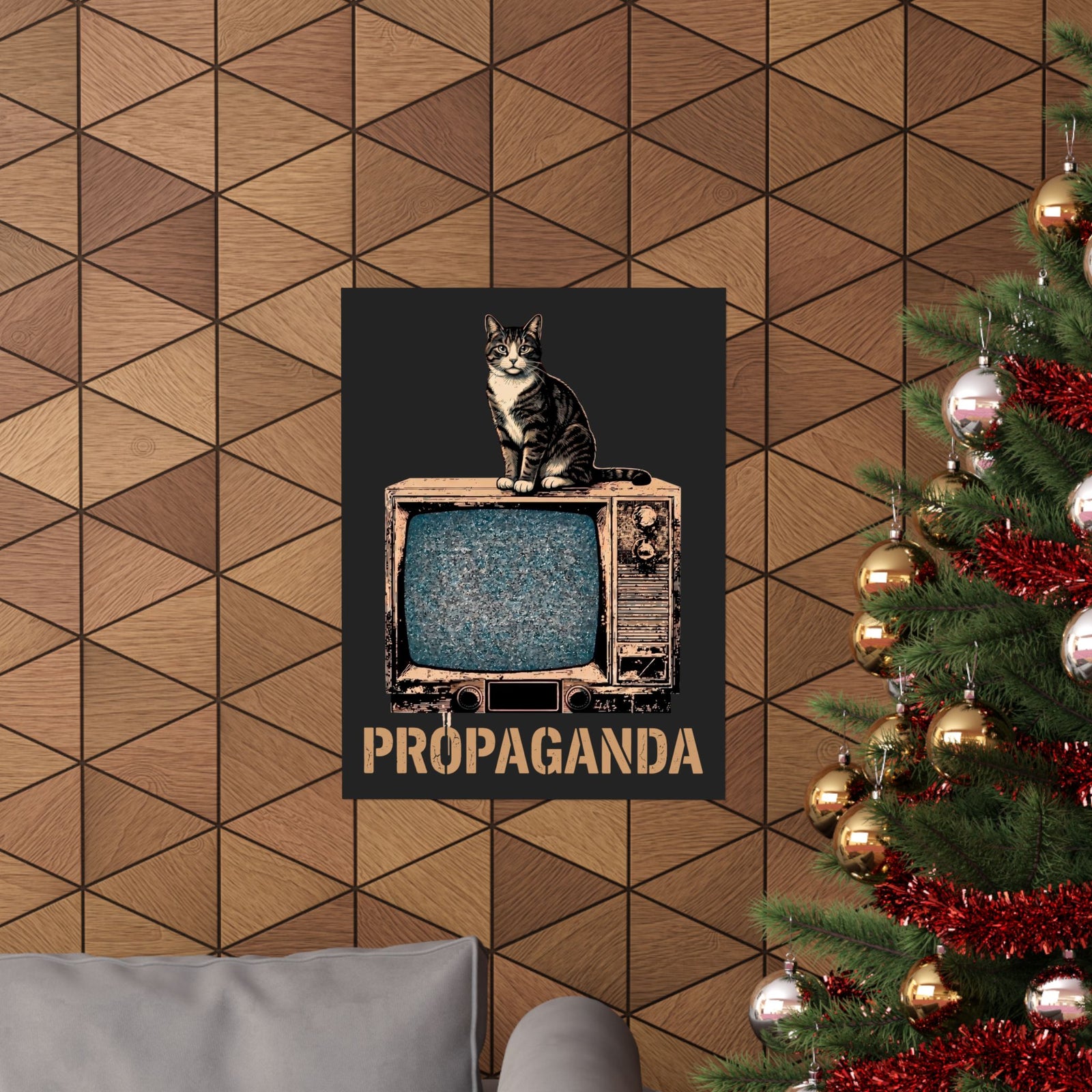 Propaganda Cat Poster — Funny Retro Vintage TV Tabby Poster