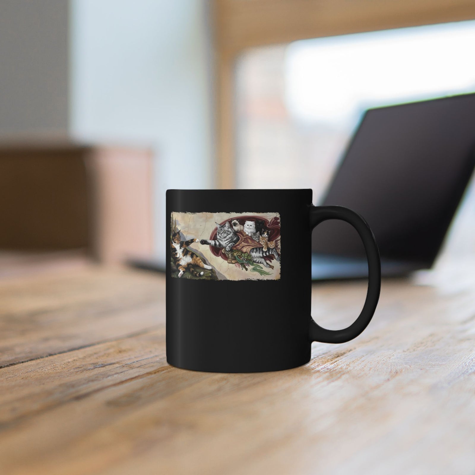 The Creation of Adam Cats Black Mug
